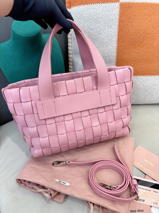 Miu Miu Pink Woven Leather Tote