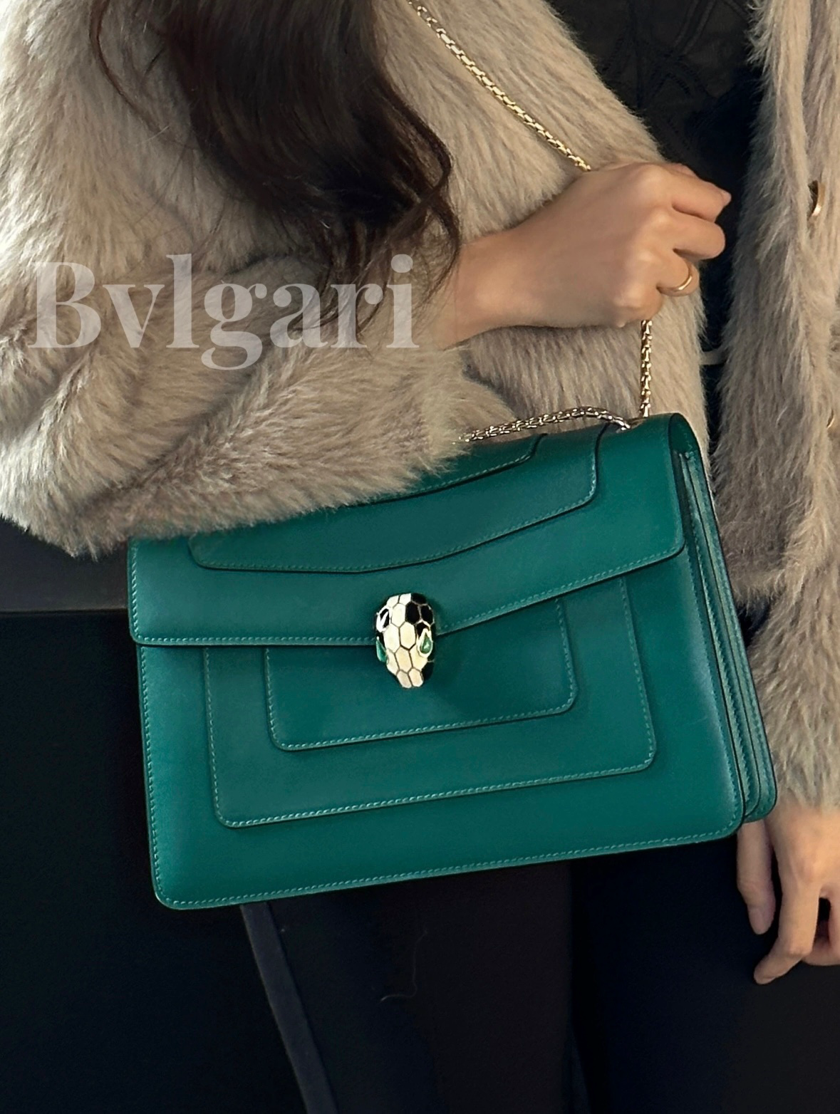 Bvlgari Serpenti Forever — Emerald Green Medium Shoulder Bag
