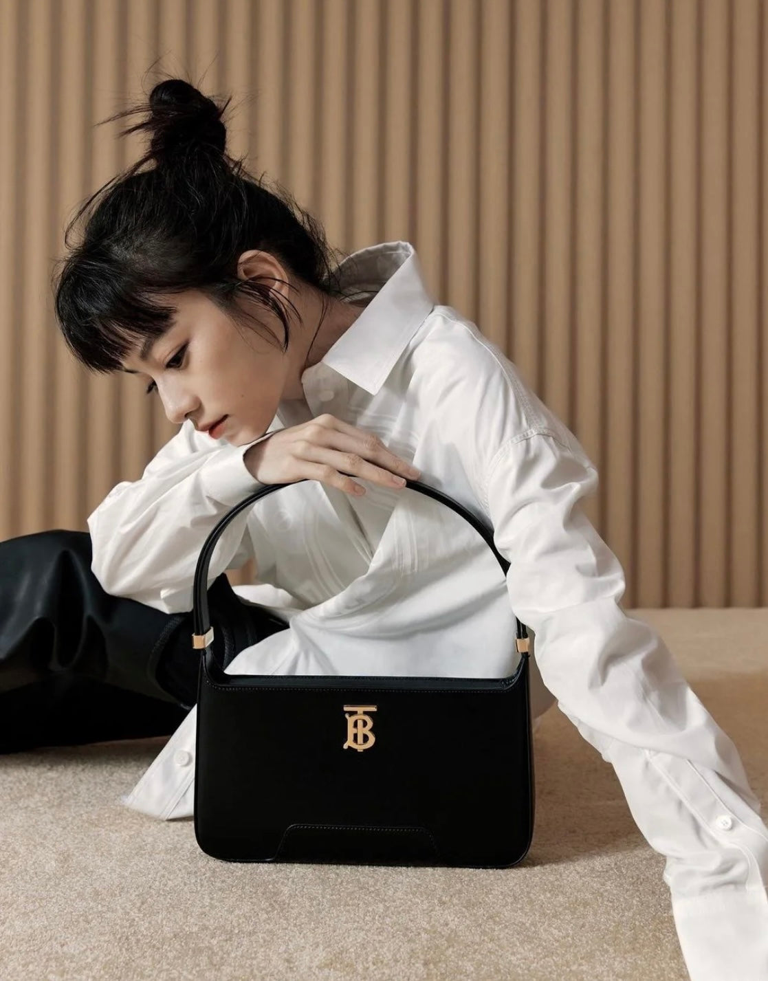 Burberry TB Leather Hobo Bag – Black