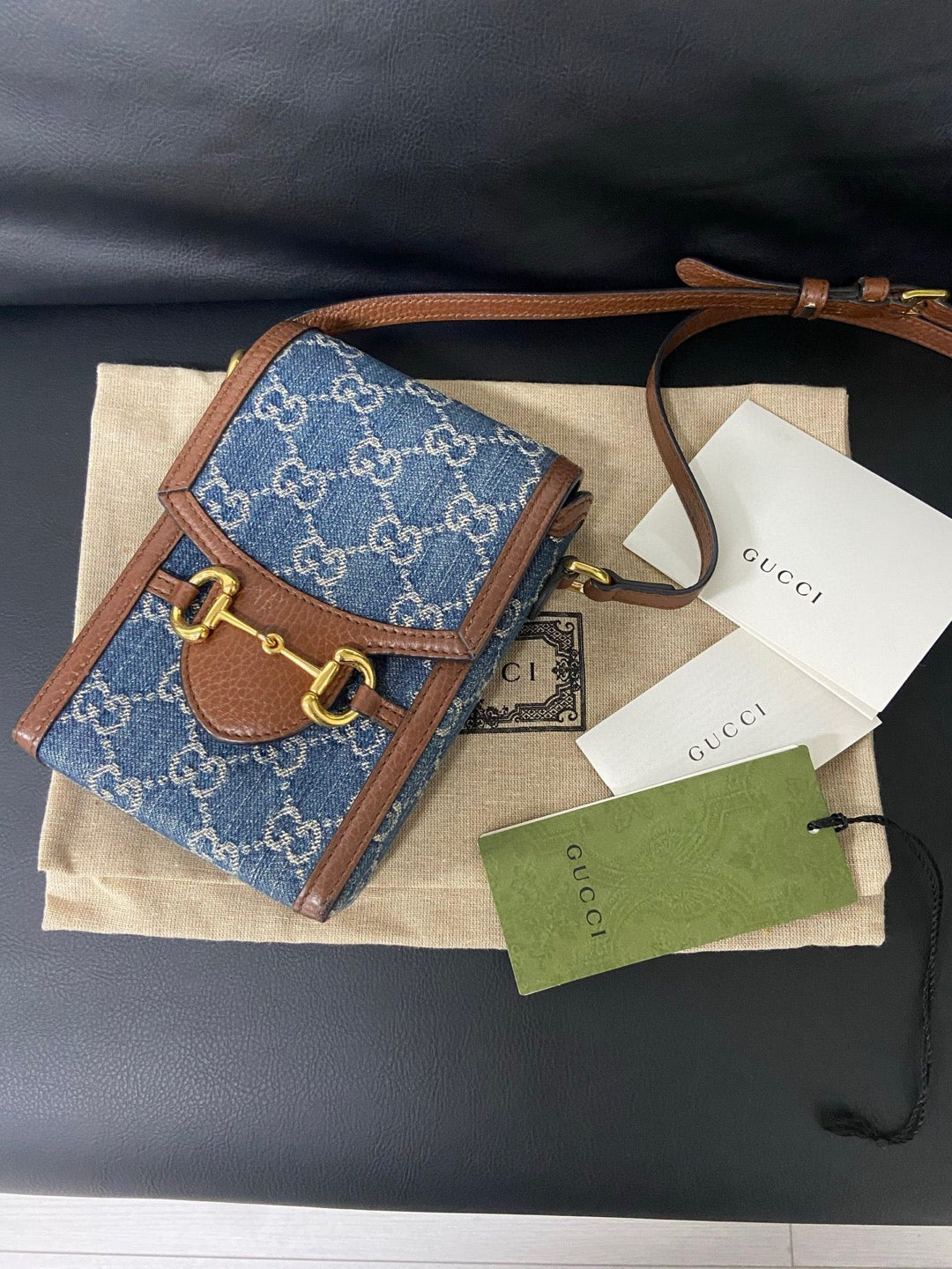 Gucci 1955 Vertical Denim Phone Bag