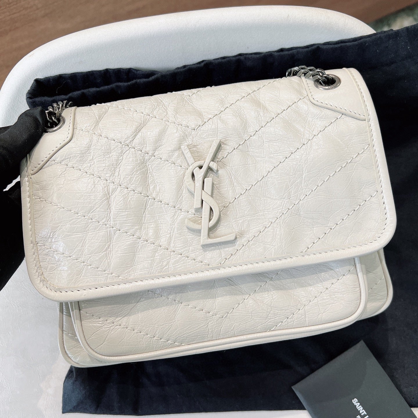 Saint Laurent Niki Small Chain Bag in White