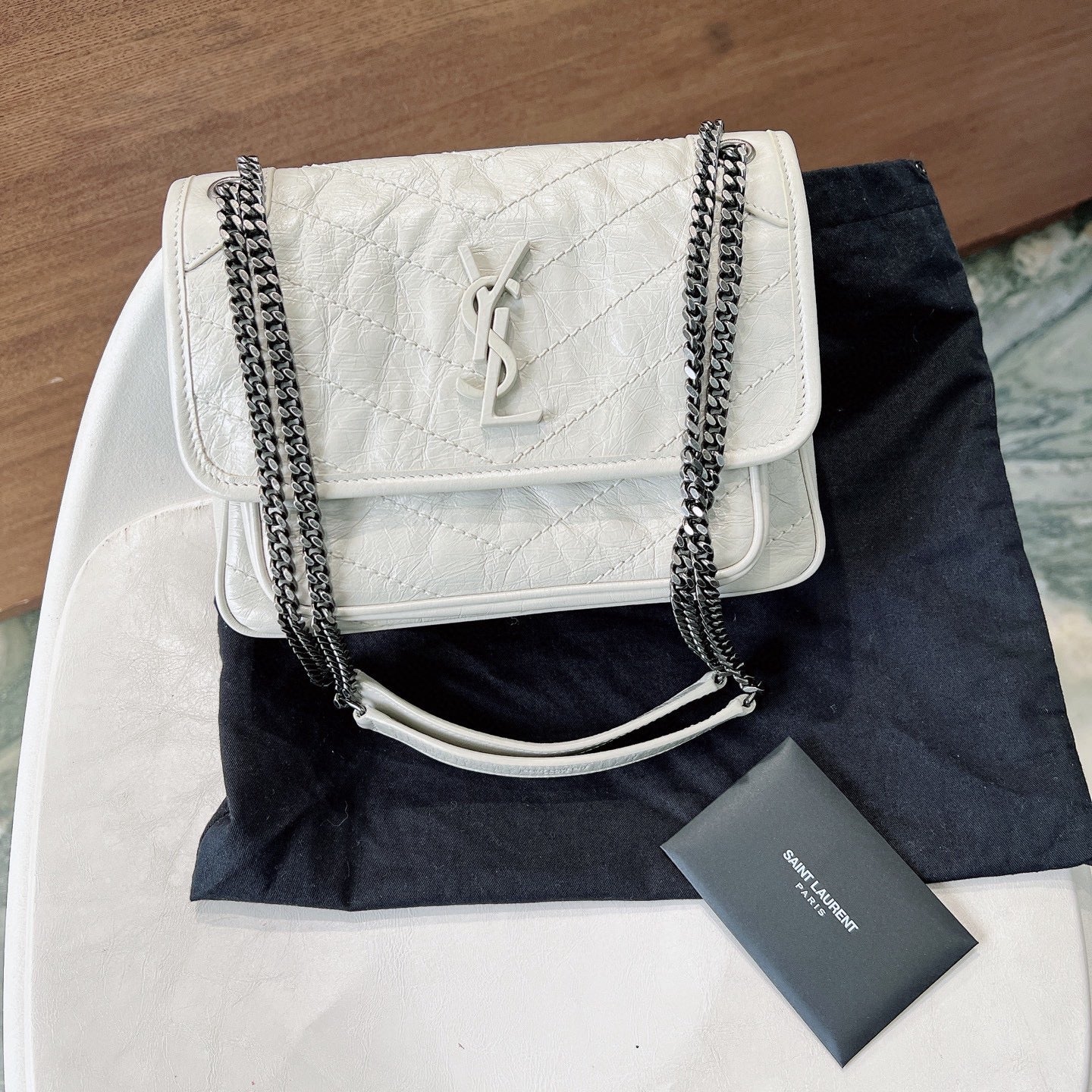 Saint Laurent Niki Small Chain Bag in White