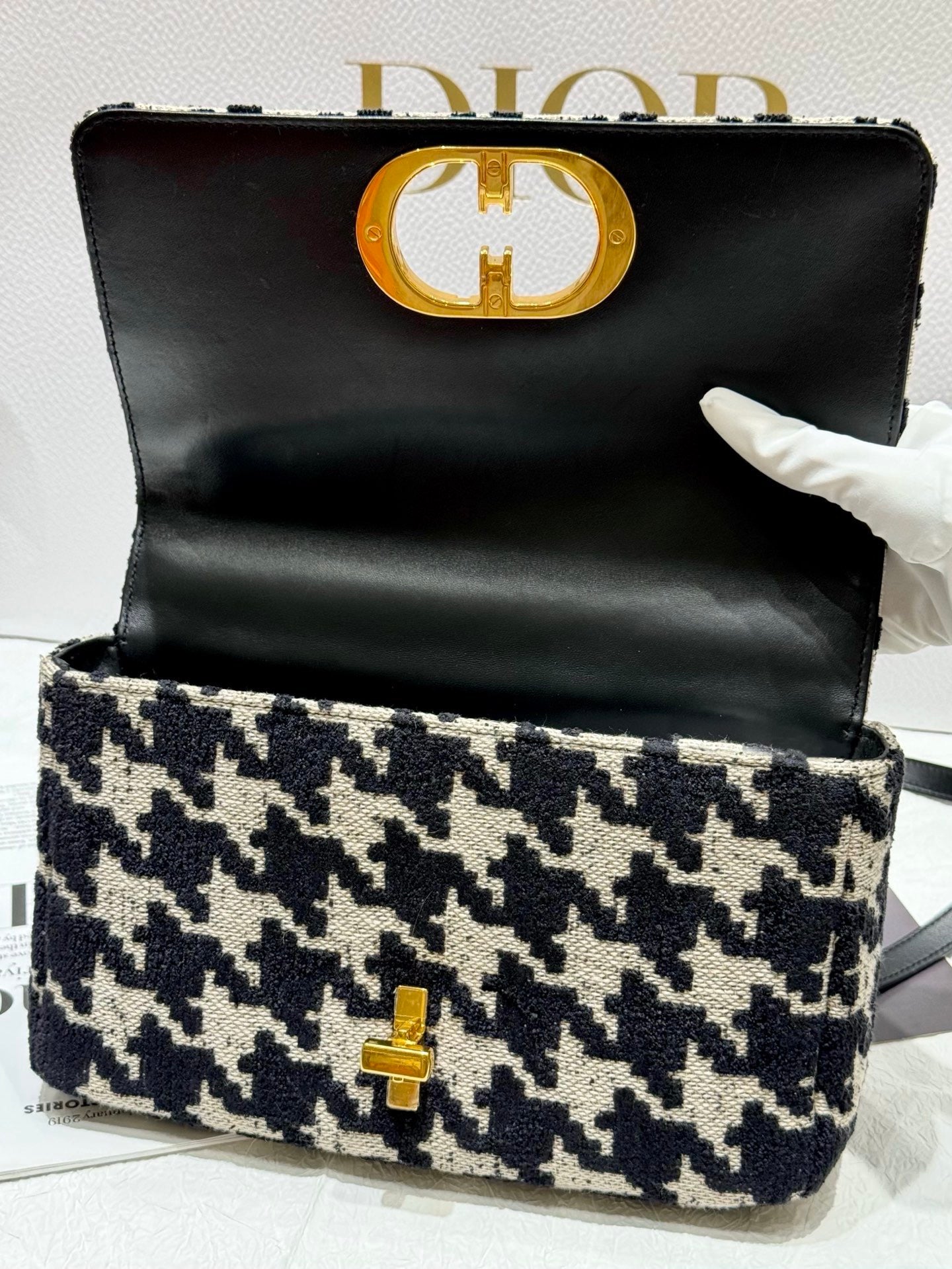 Dior Caro Houndstooth Shoulder Chain Bag