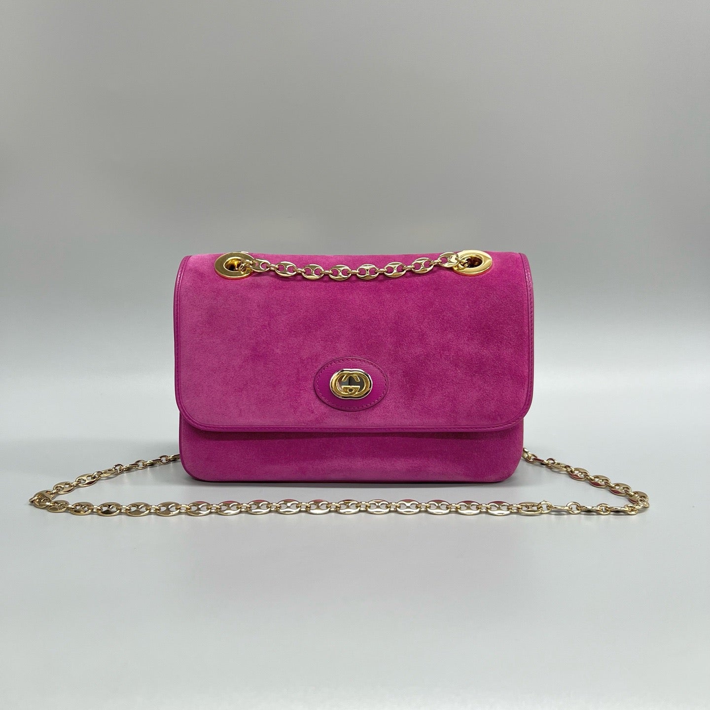 Gucci Suede & Leather Messenger Chain Bag