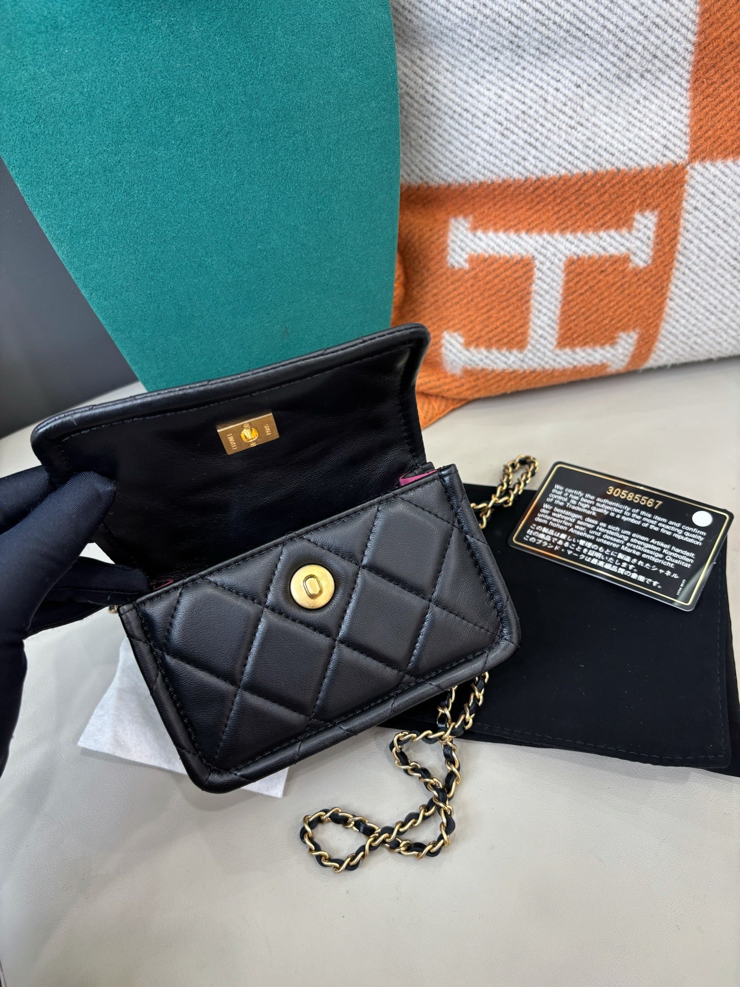 Chanel Button Mini Flap — Black & Gold