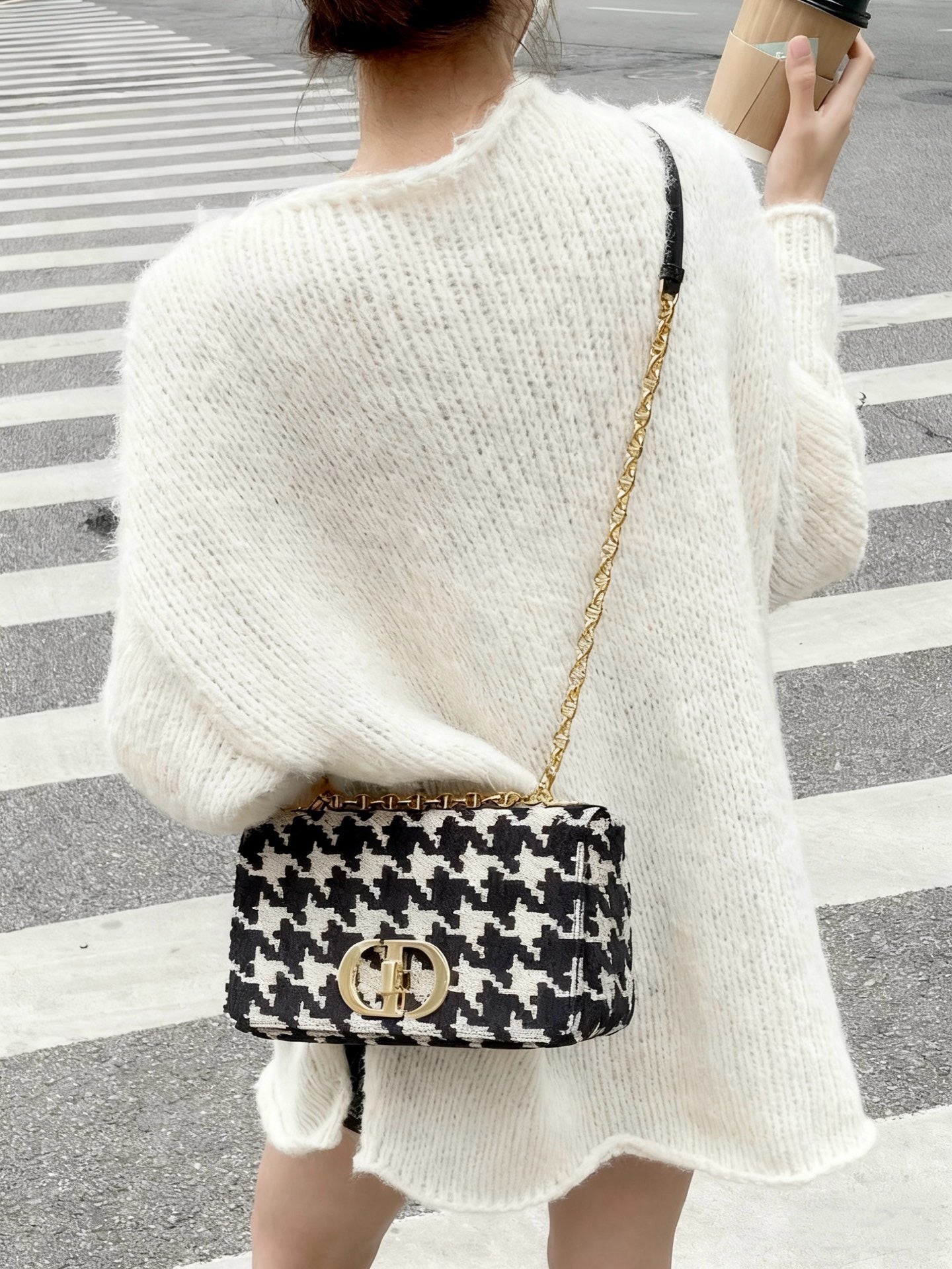 Dior Caro Houndstooth Shoulder Chain Bag