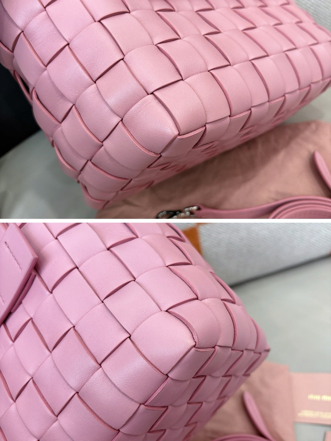 Miu Miu Pink Woven Leather Tote