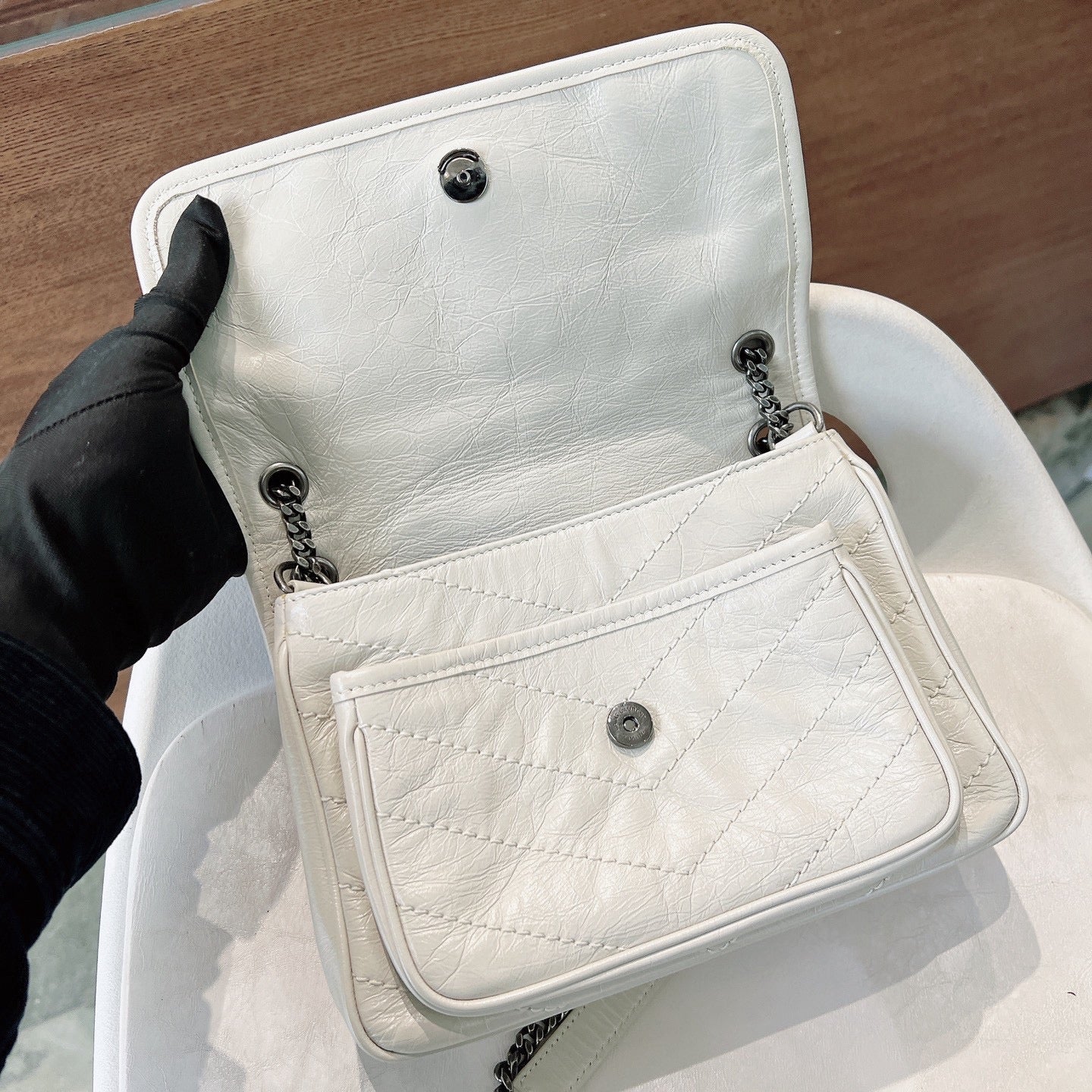 Saint Laurent Niki Small Chain Bag in White