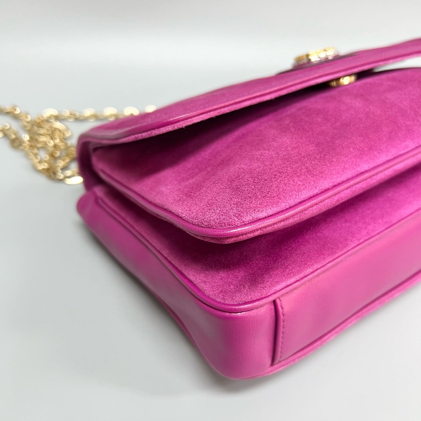 Gucci Suede & Leather Messenger Chain Bag