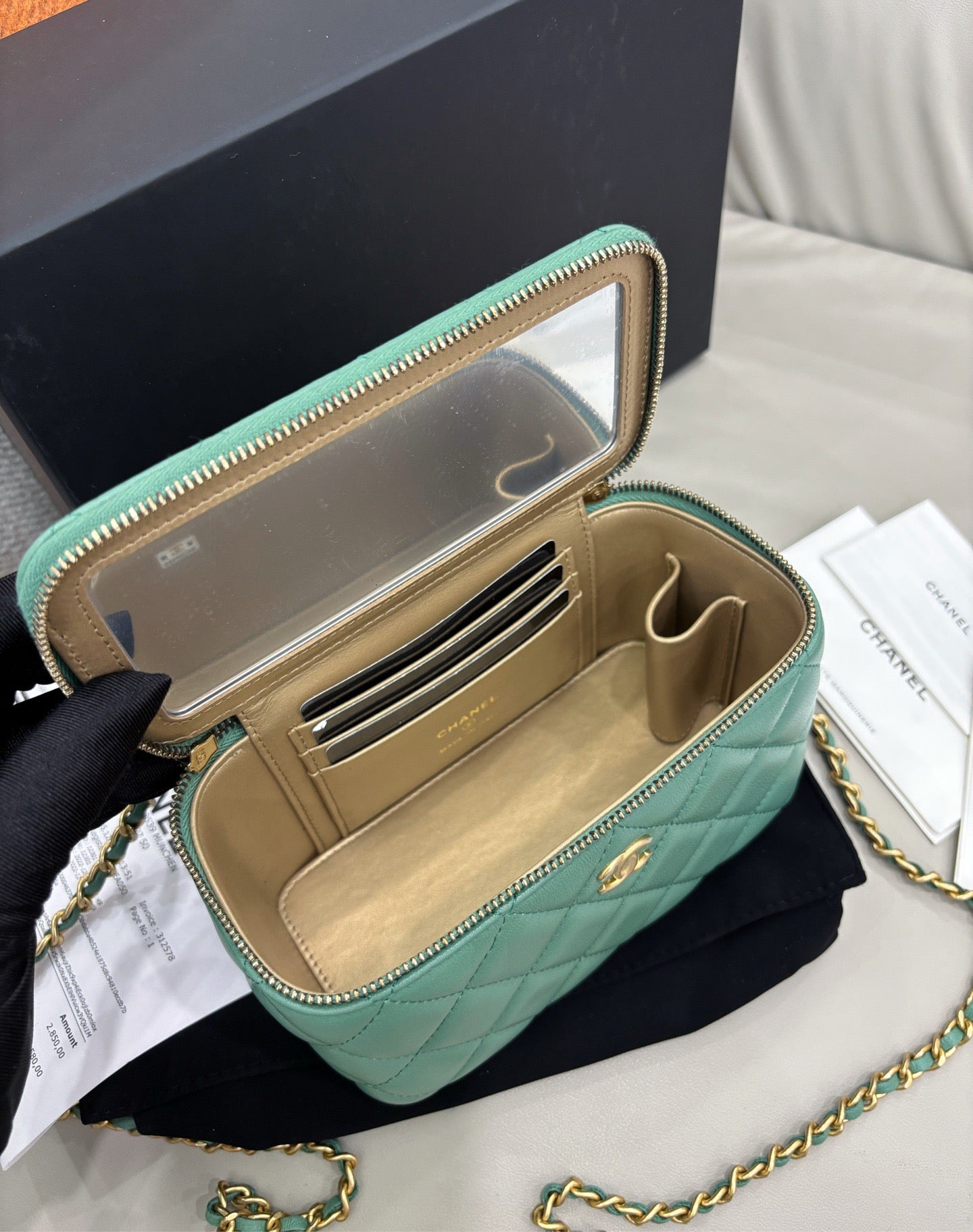 Chanel 23C Green Long Box Makeup Bag