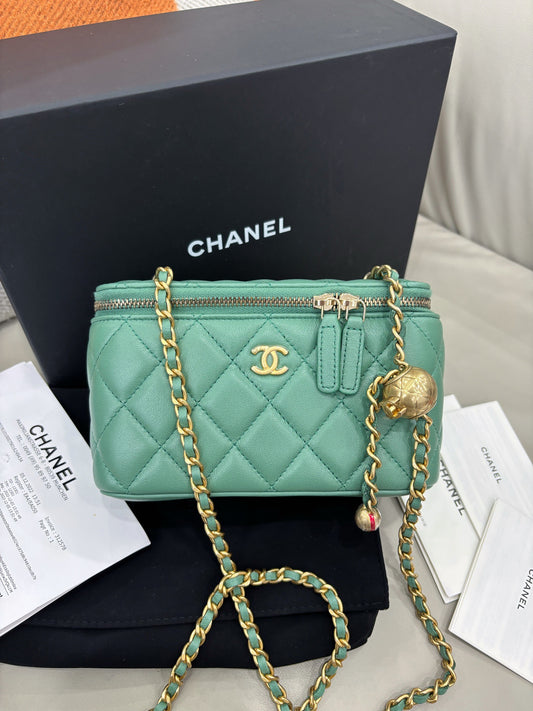 Chanel 23C Green Long Box Makeup Bag
