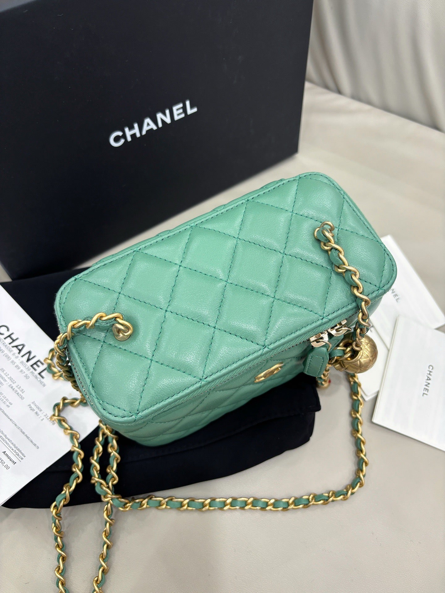 Chanel 23C Green Long Box Makeup Bag
