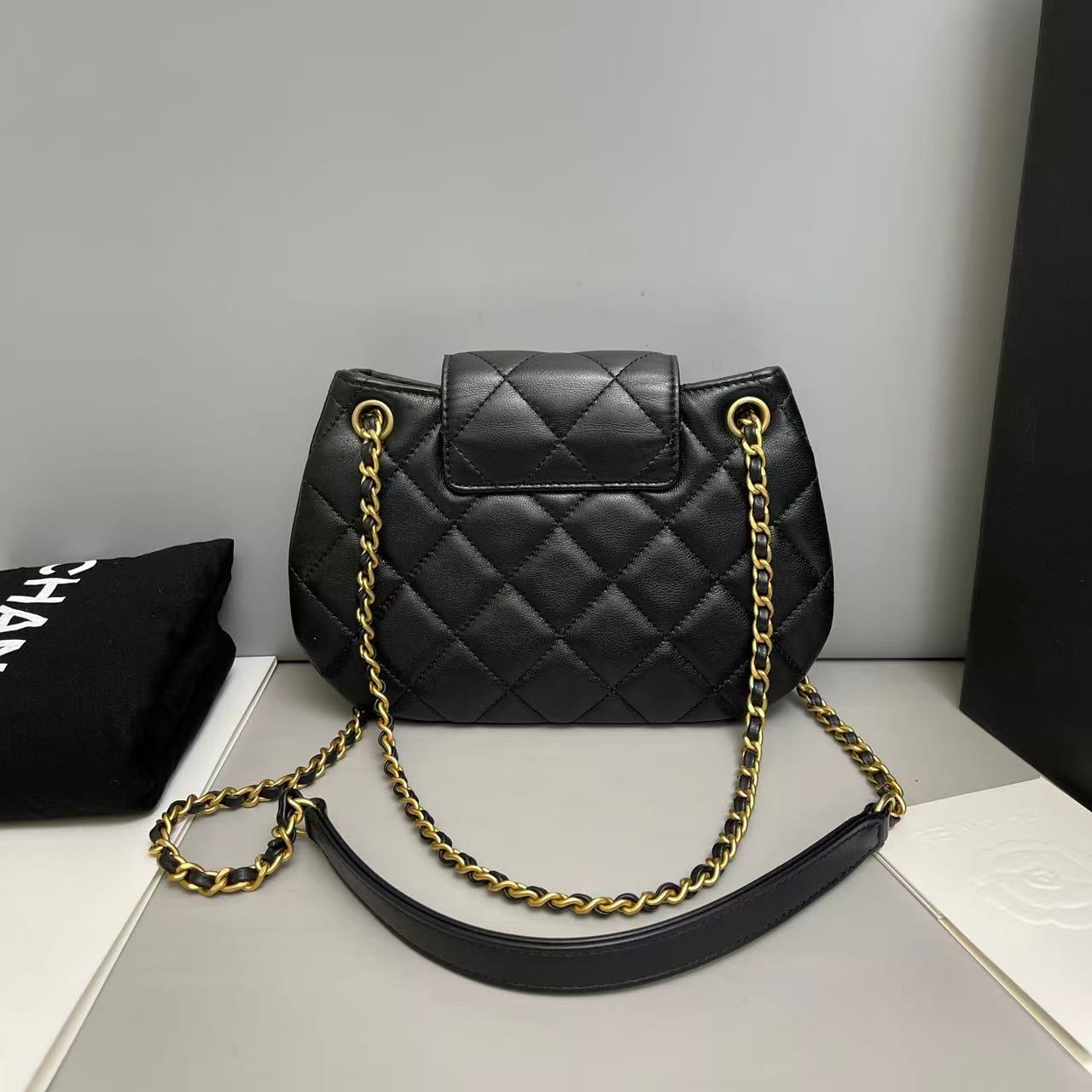 Chanel Large Logo Quilted Leather Shoulder Bag