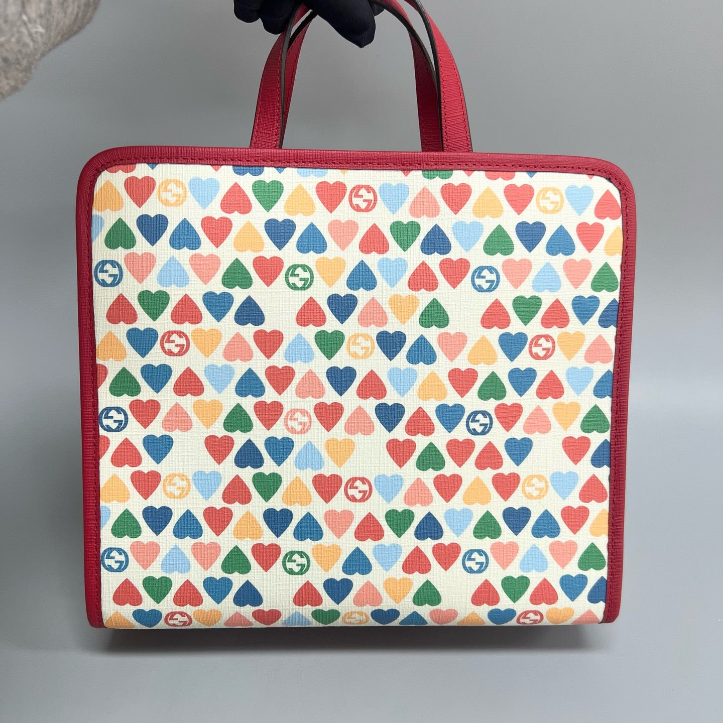 GUCCI Colorful Heart Print Tote Bag