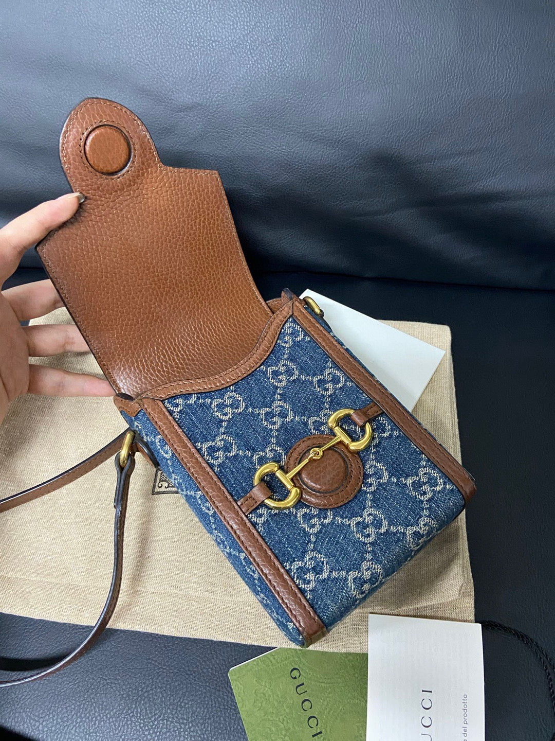 Gucci 1955 Vertical Denim Phone Bag