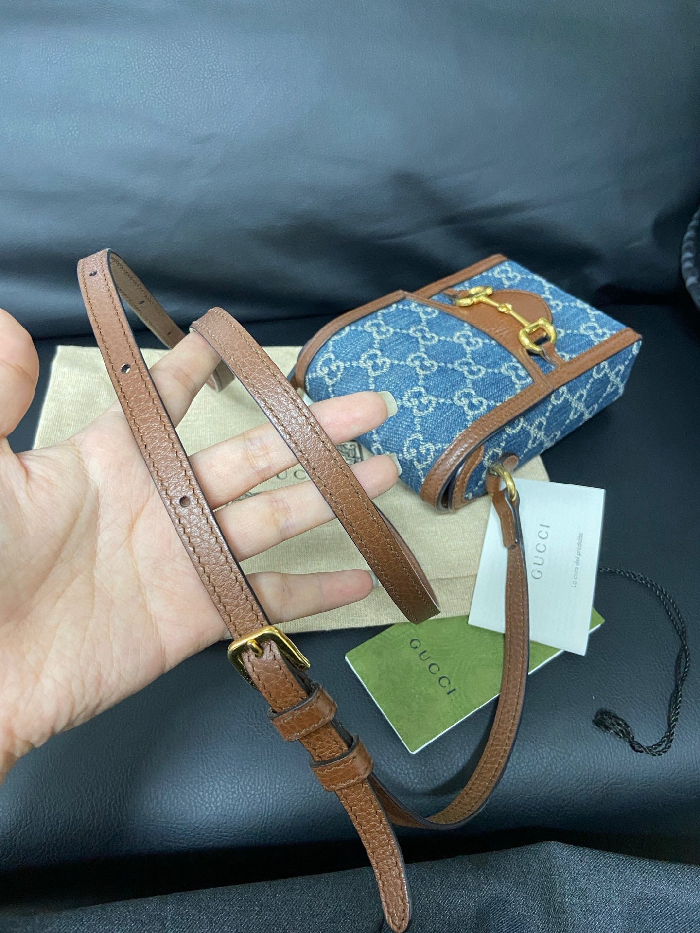 Gucci 1955 Vertical Denim Phone Bag