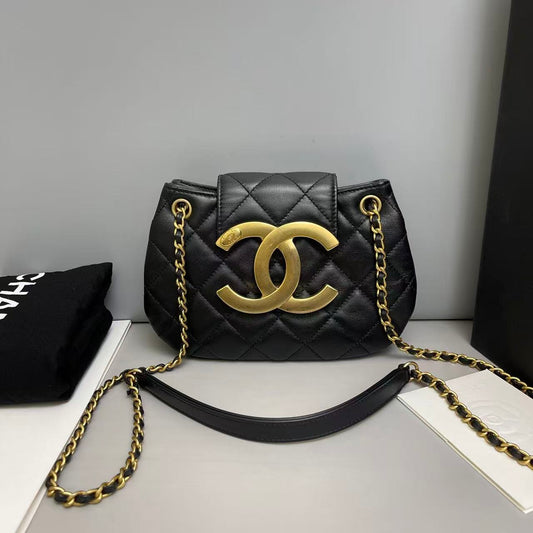 Chanel Large Logo Quilted Leather Shoulder Bag