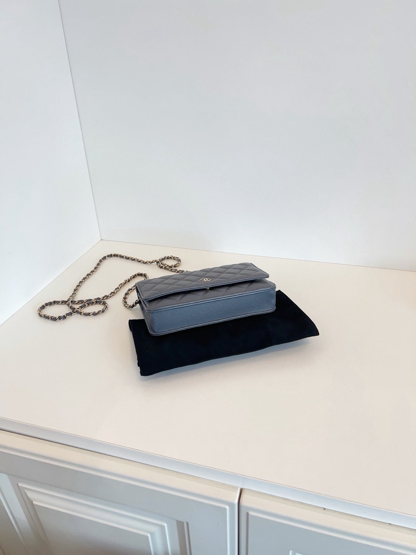 Chanel Grey Caviar Leather WOC Wallet on Chain