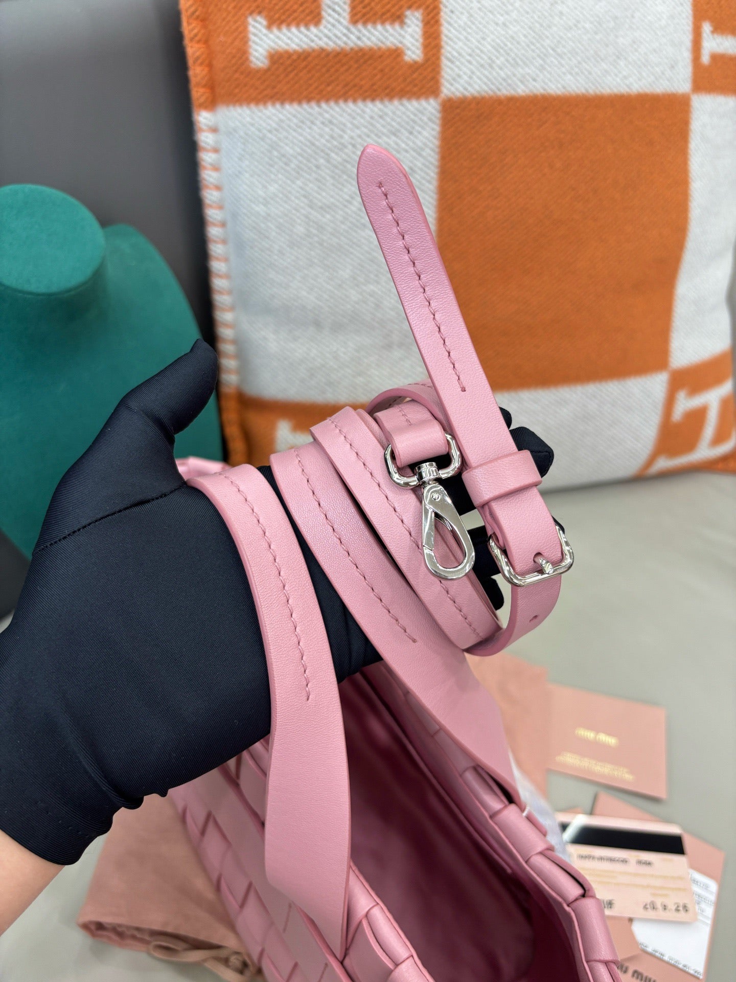 Miu Miu Pink Woven Leather Tote