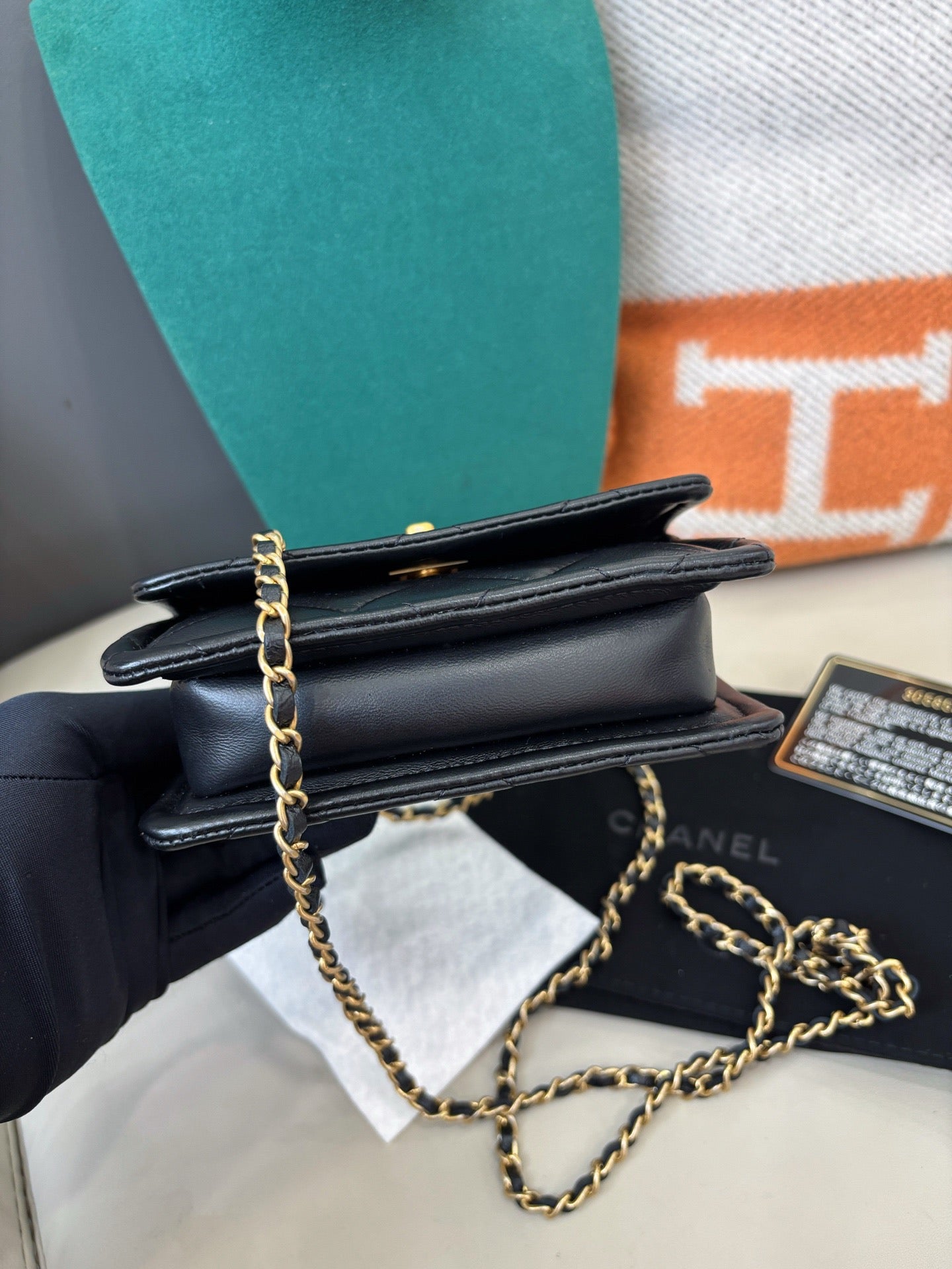 Chanel Button Mini Flap — Black & Gold