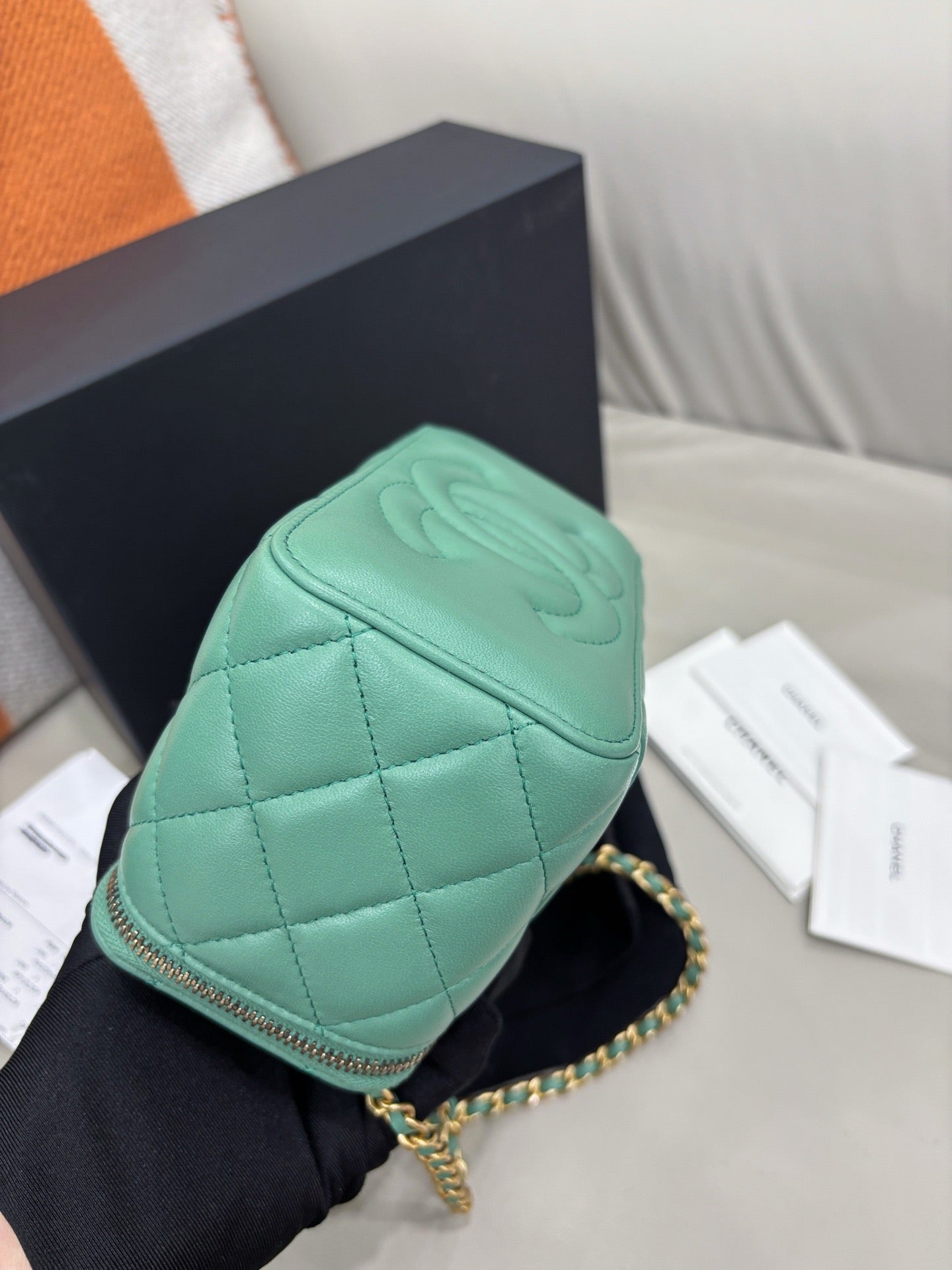 Chanel 23C Green Long Box Makeup Bag