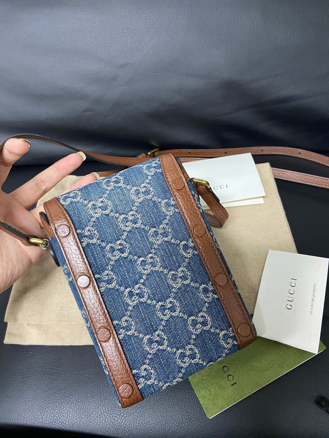 Gucci 1955 Vertical Denim Phone Bag