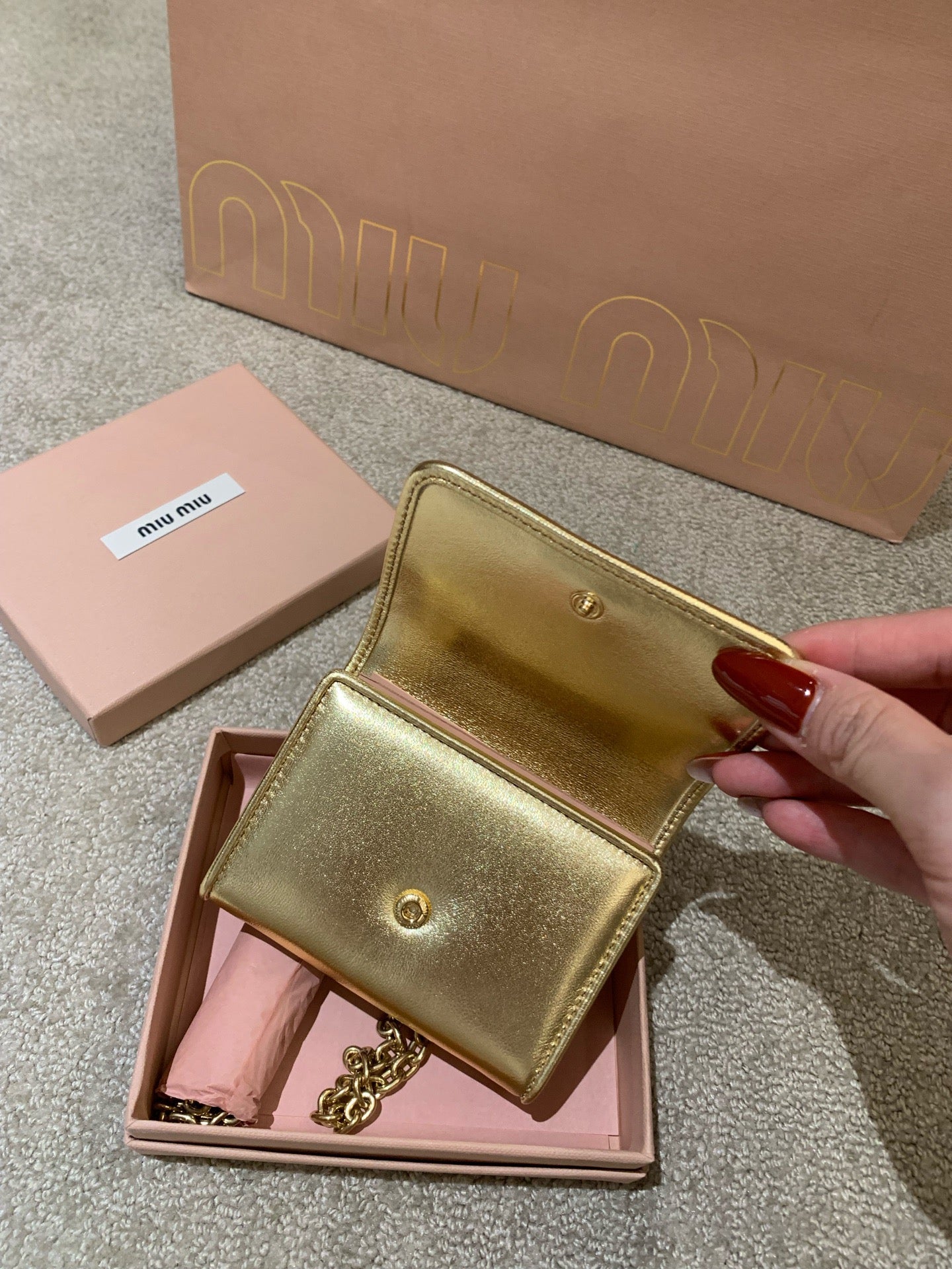 Miu Miu Gold Chain Cardholder Wallet