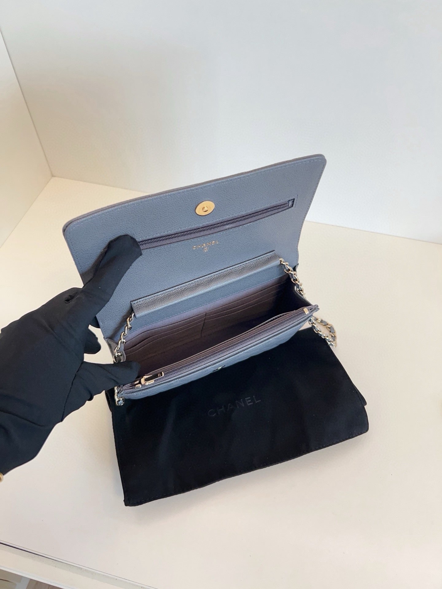 Chanel Grey Caviar Leather WOC Wallet on Chain