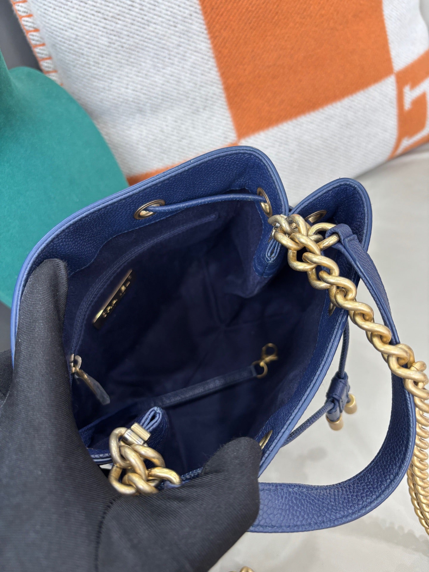Chanel Drawstring Bucket Bag — Deep Blue