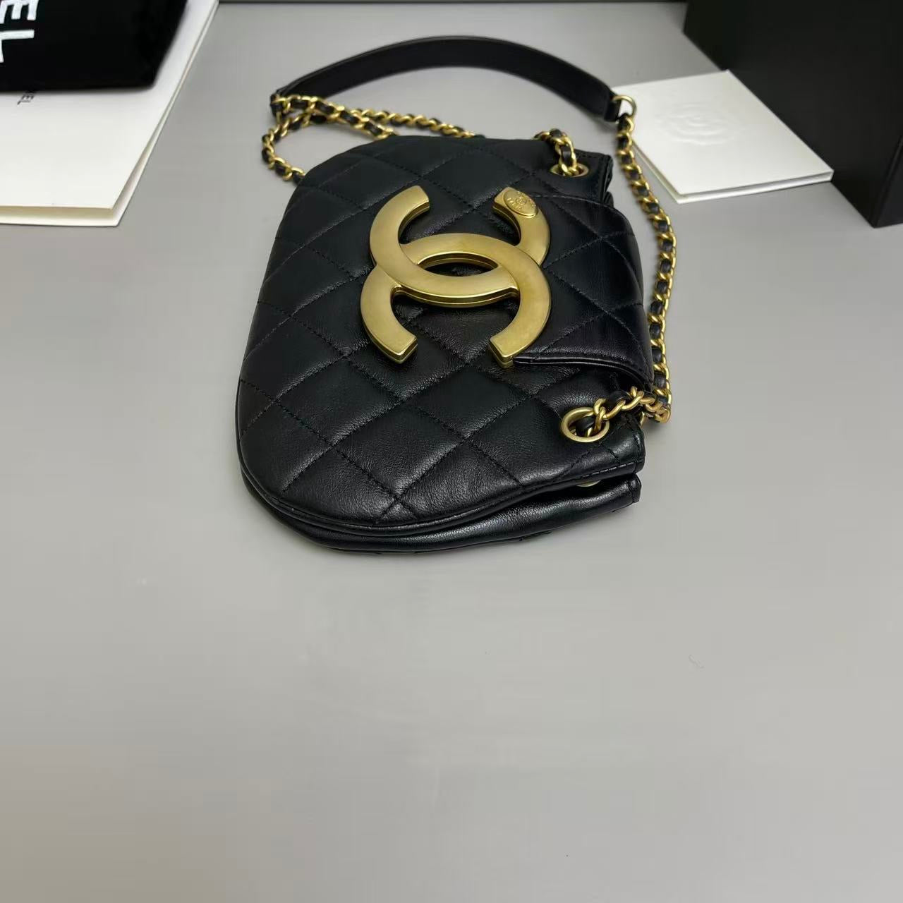 Chanel Large Logo Quilted Leather Shoulder Bag