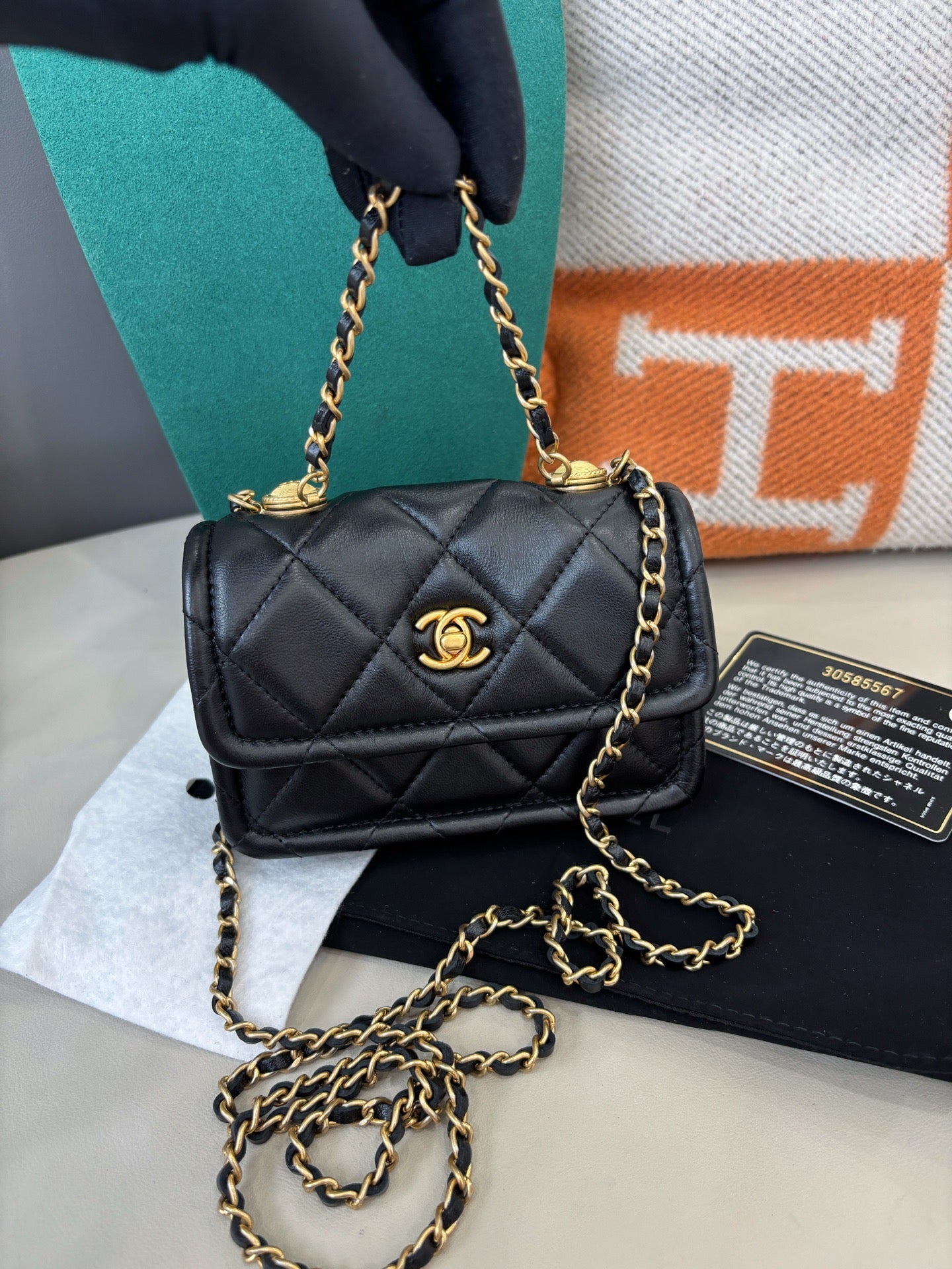 Chanel Button Mini Flap — Black & Gold