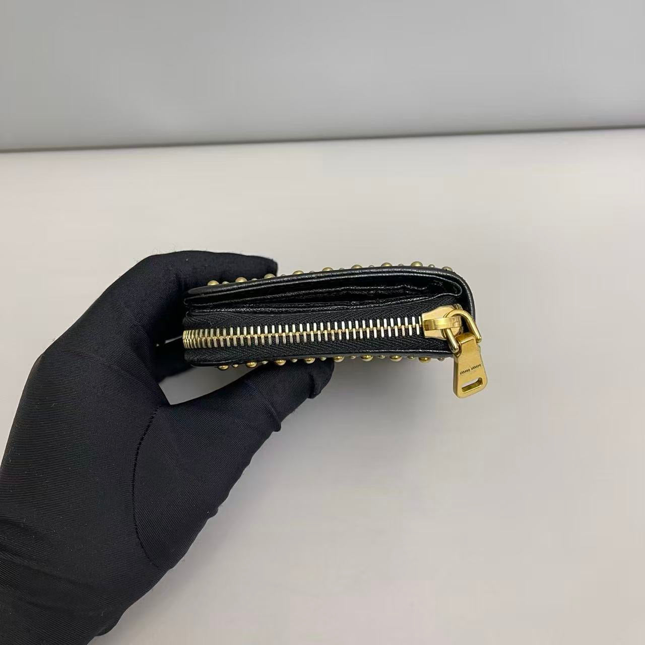 Miu Miu Black Studded Leather Short Wallet