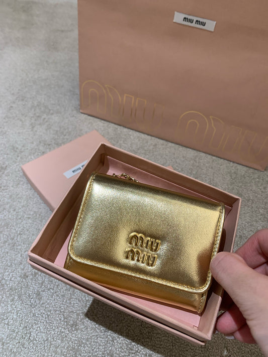 Miu Miu Gold Chain Cardholder Wallet