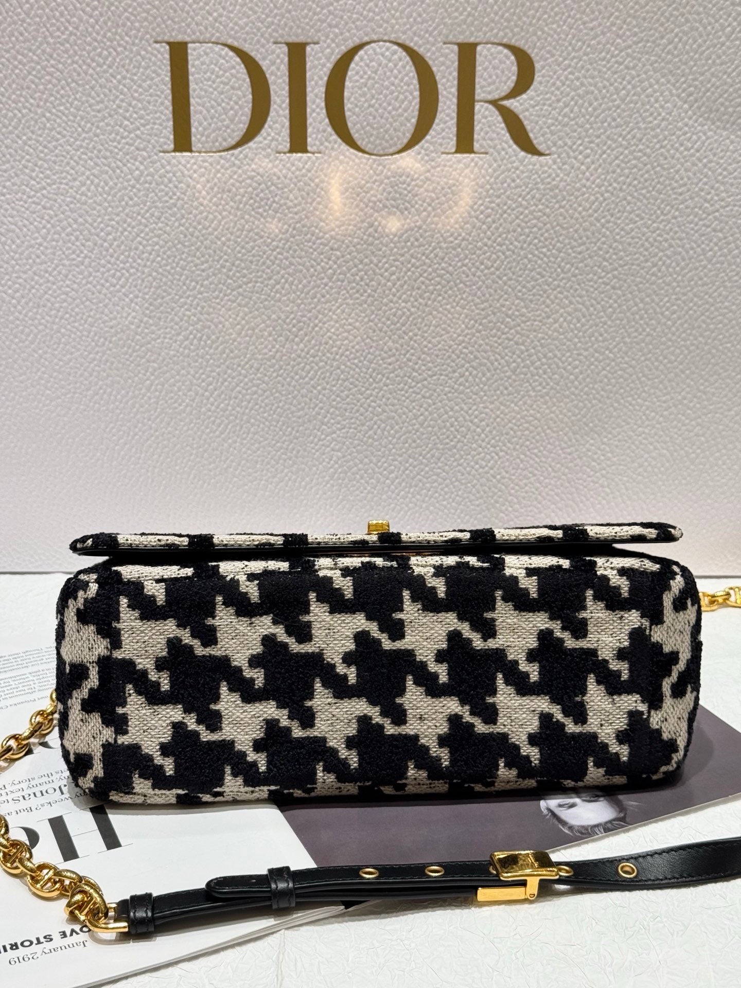 Dior Caro Houndstooth Shoulder Chain Bag