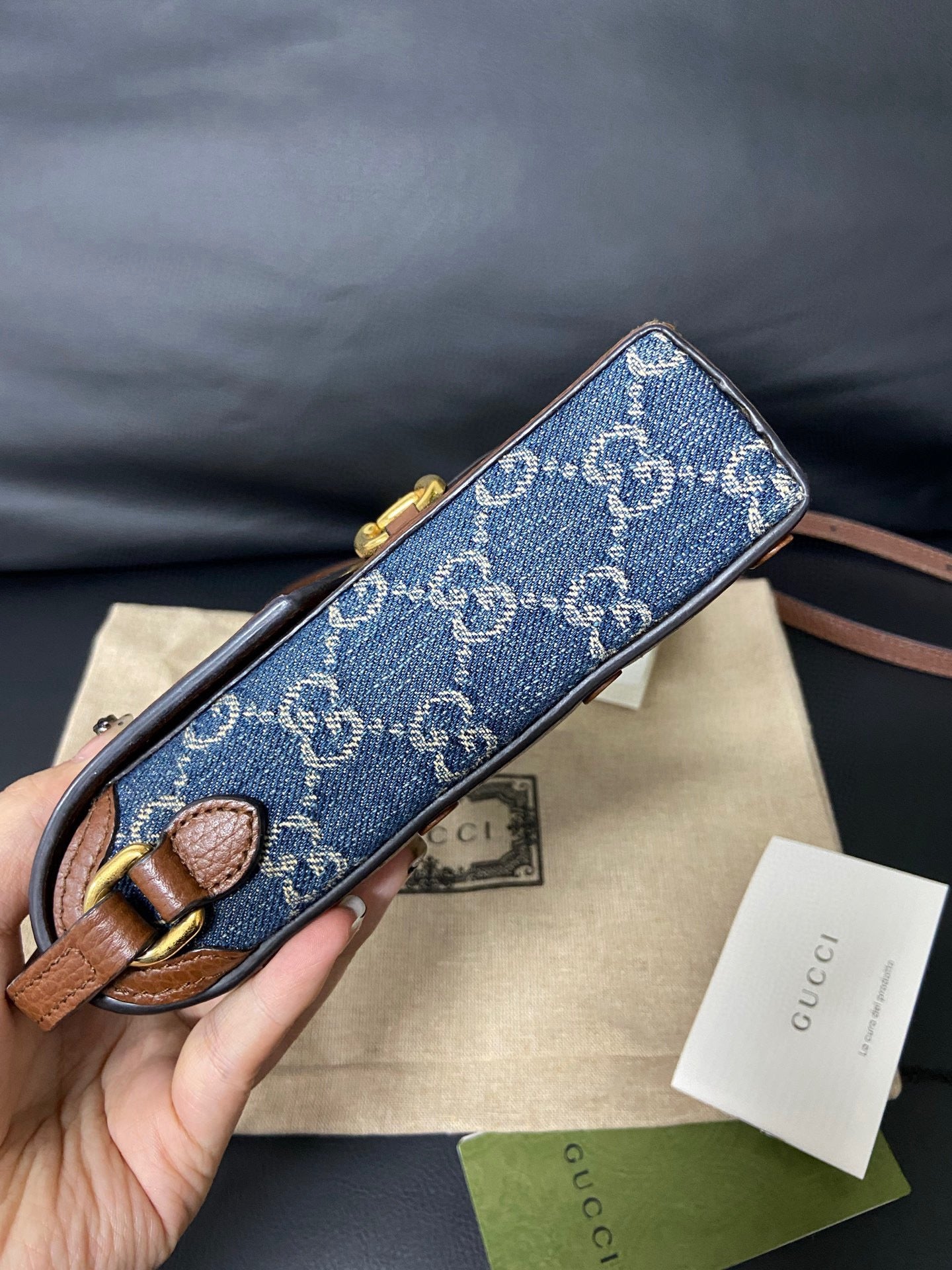 Gucci 1955 Vertical Denim Phone Bag