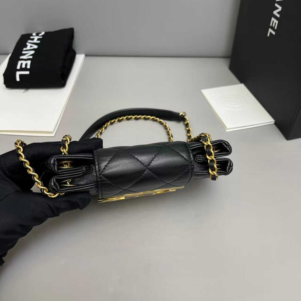 Chanel Large Logo Quilted Leather Shoulder Bag