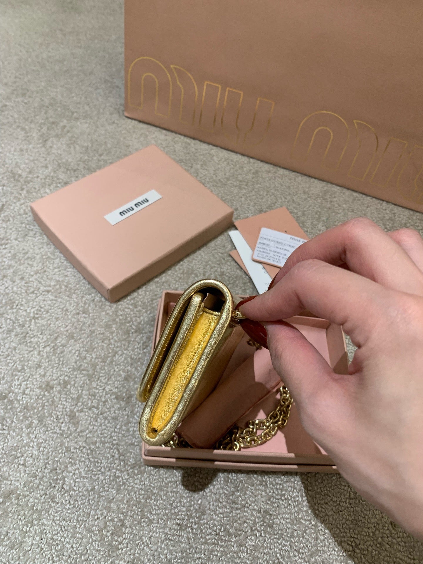 Miu Miu Gold Chain Cardholder Wallet