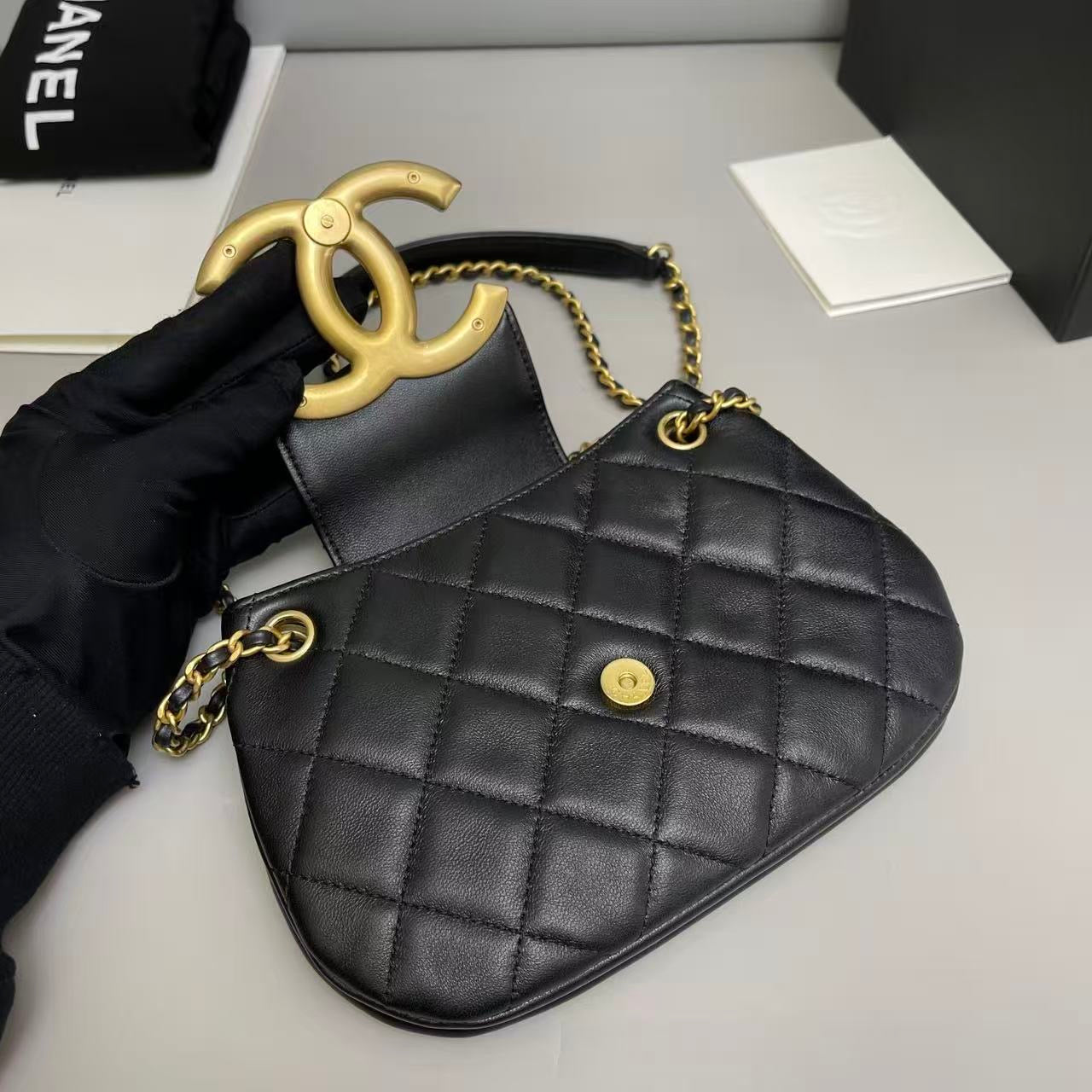 Chanel Large Logo Quilted Leather Shoulder Bag