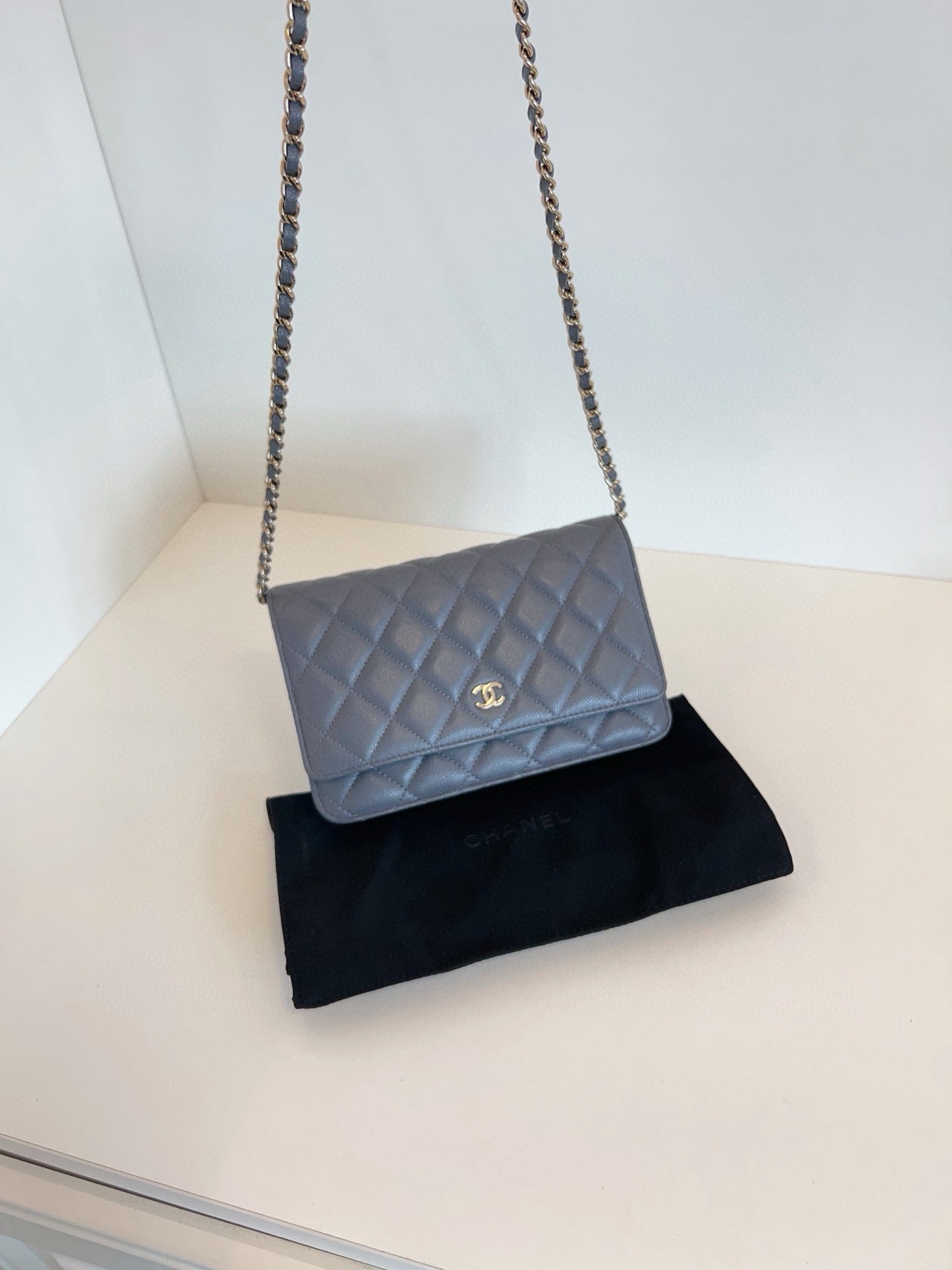 Chanel Grey Caviar Leather WOC Wallet on Chain