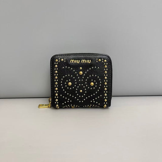 Miu Miu Black Studded Leather Short Wallet
