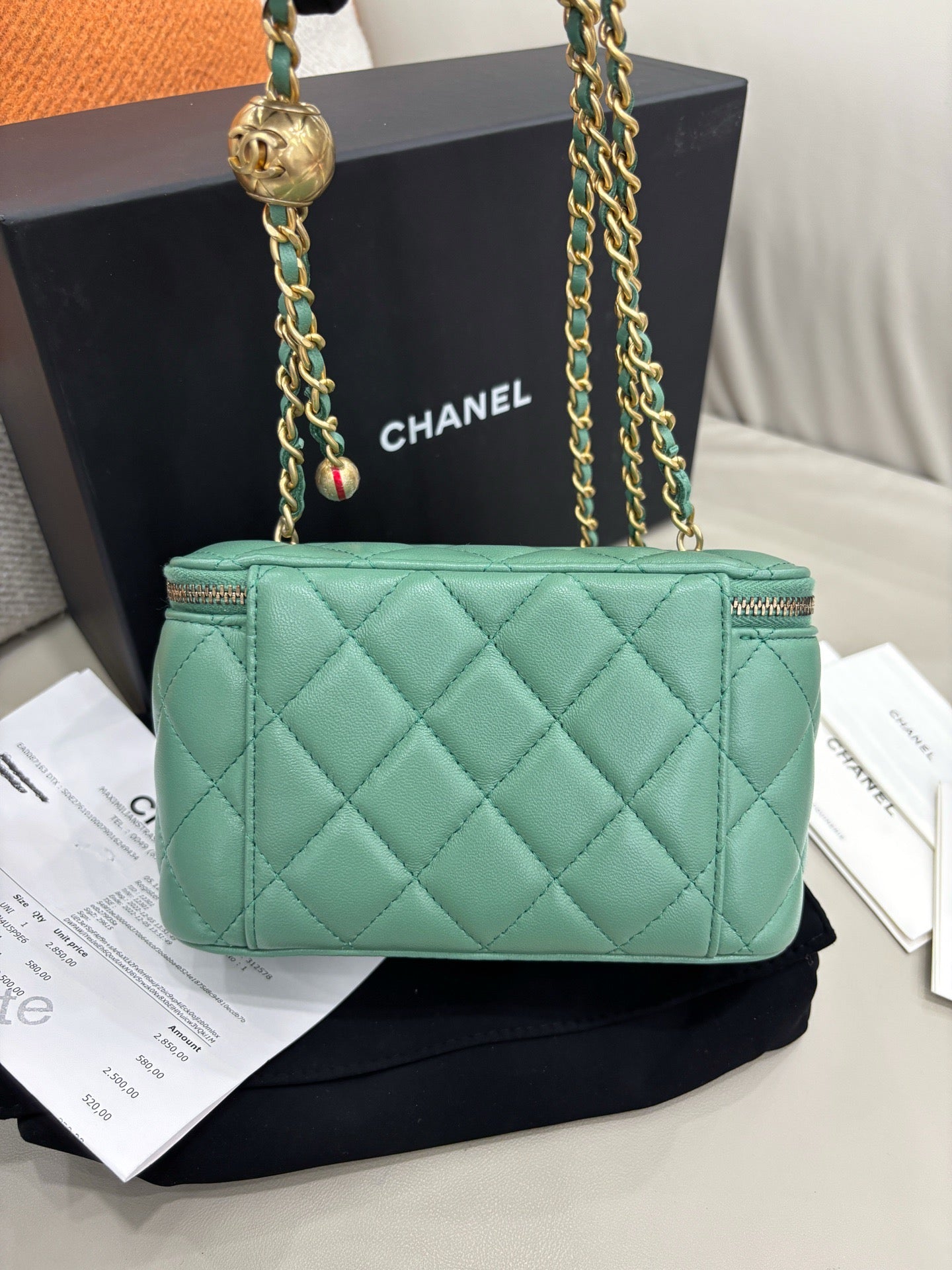 Chanel 23C Green Long Box Makeup Bag