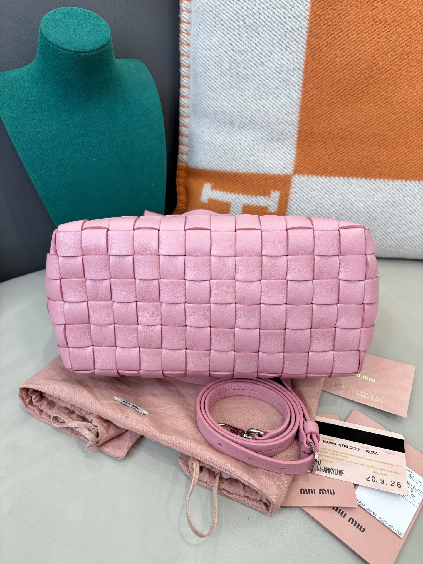 Miu Miu Pink Woven Leather Tote