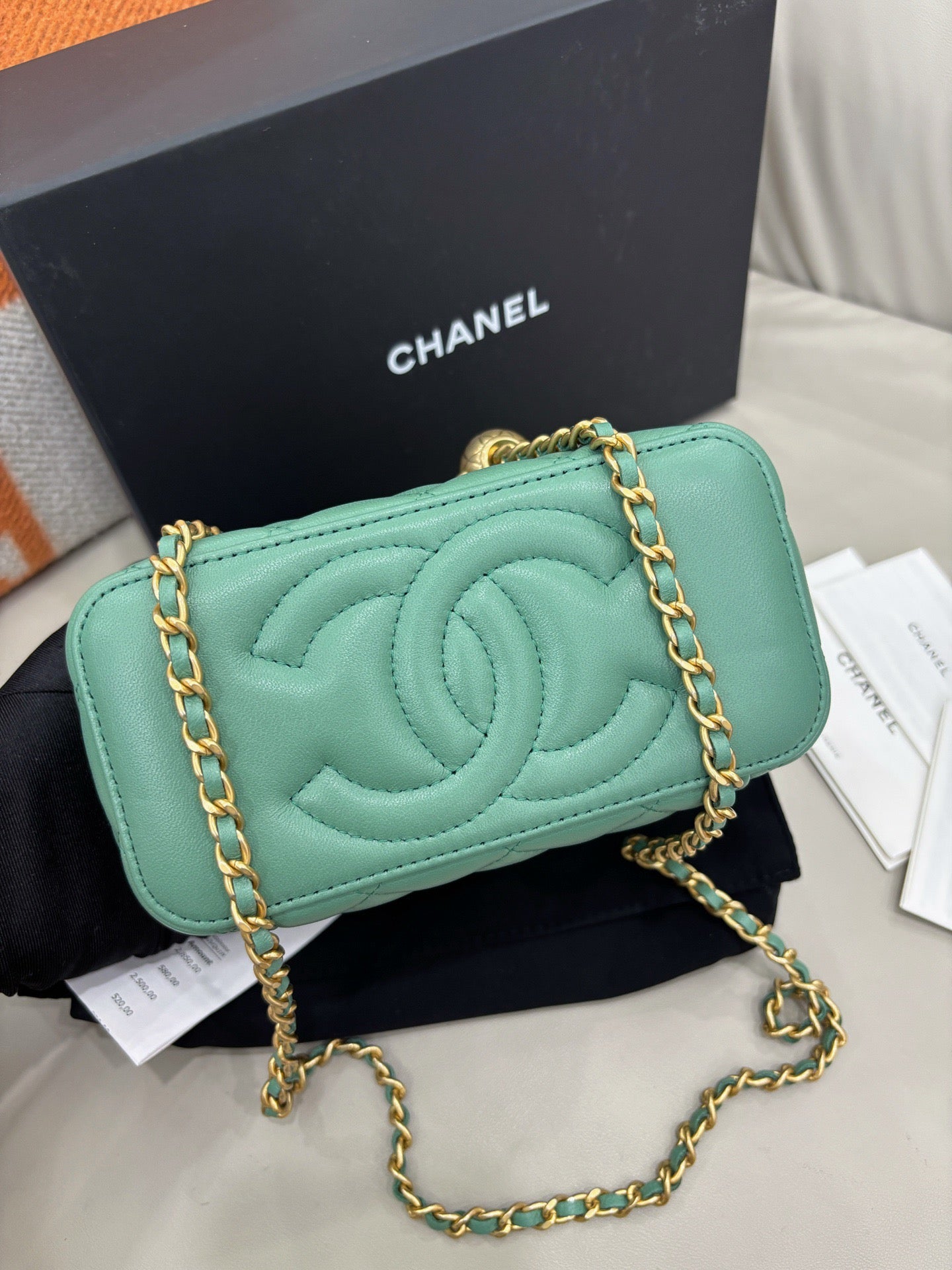 Chanel 23C Green Long Box Makeup Bag