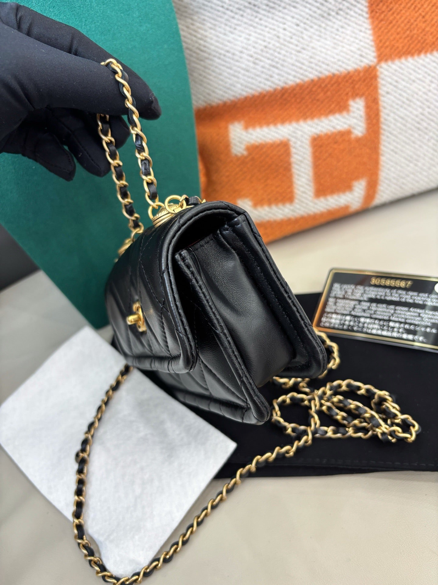 Chanel Button Mini Flap — Black & Gold
