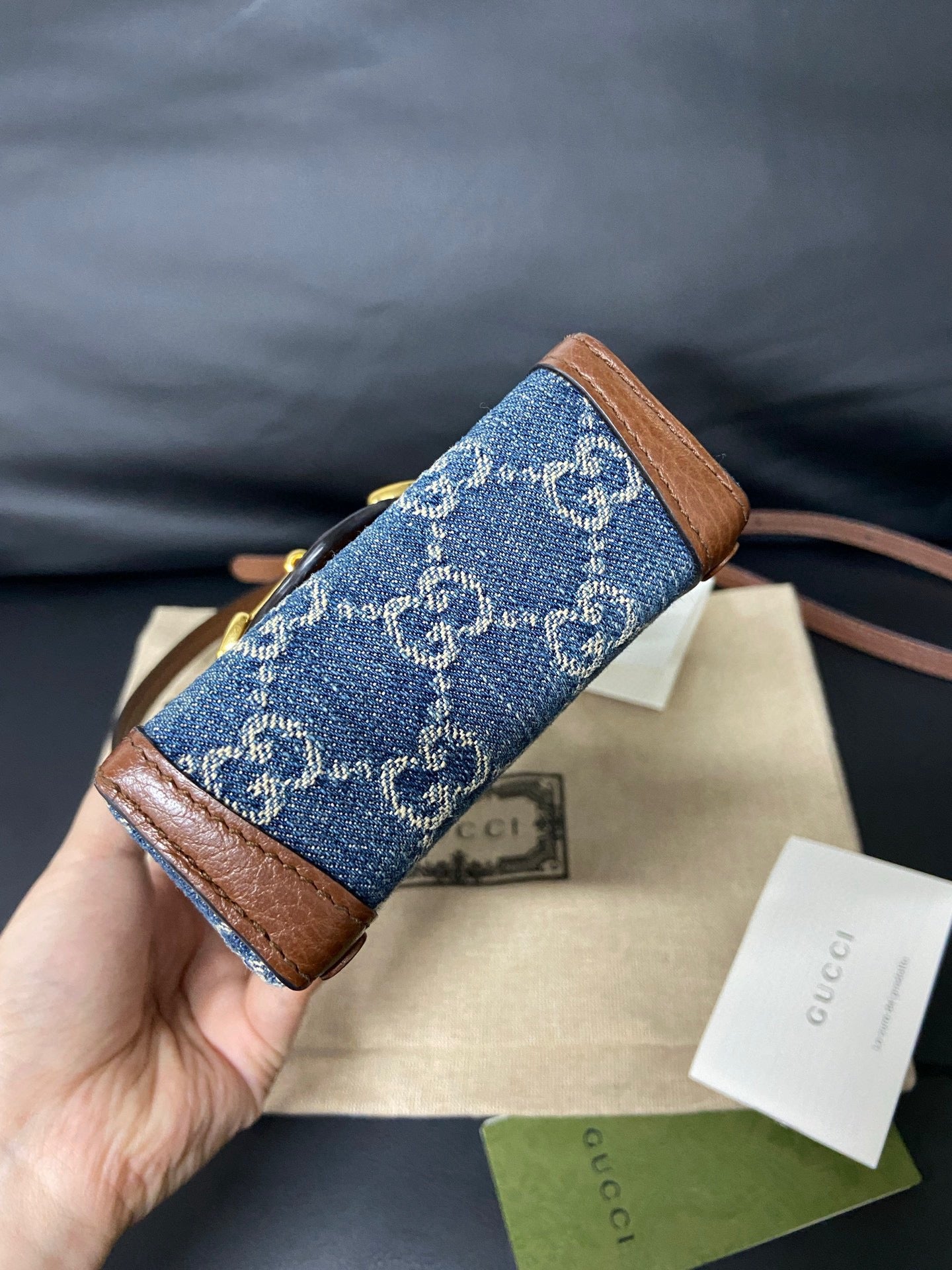 Gucci 1955 Vertical Denim Phone Bag