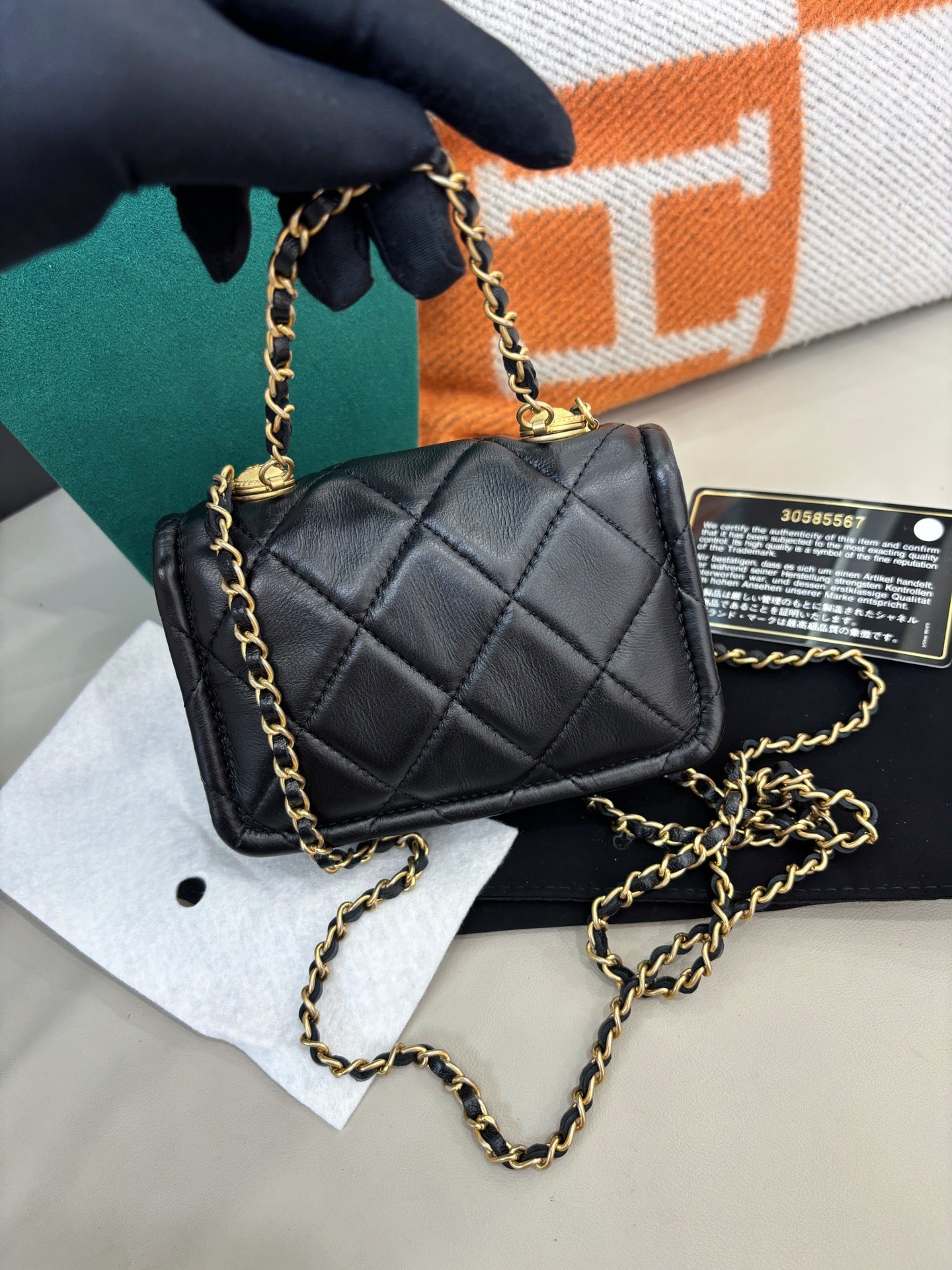 Chanel Button Mini Flap — Black & Gold