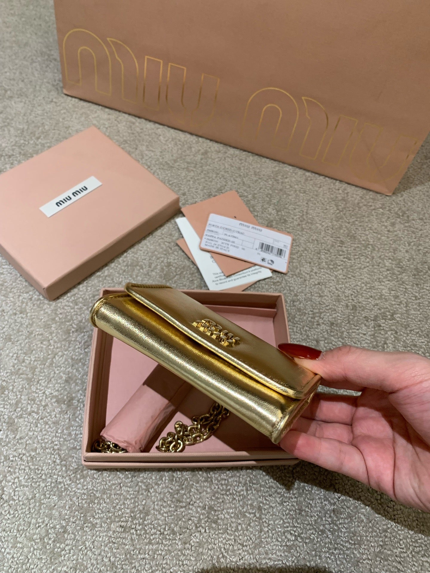 Miu Miu Gold Chain Cardholder Wallet