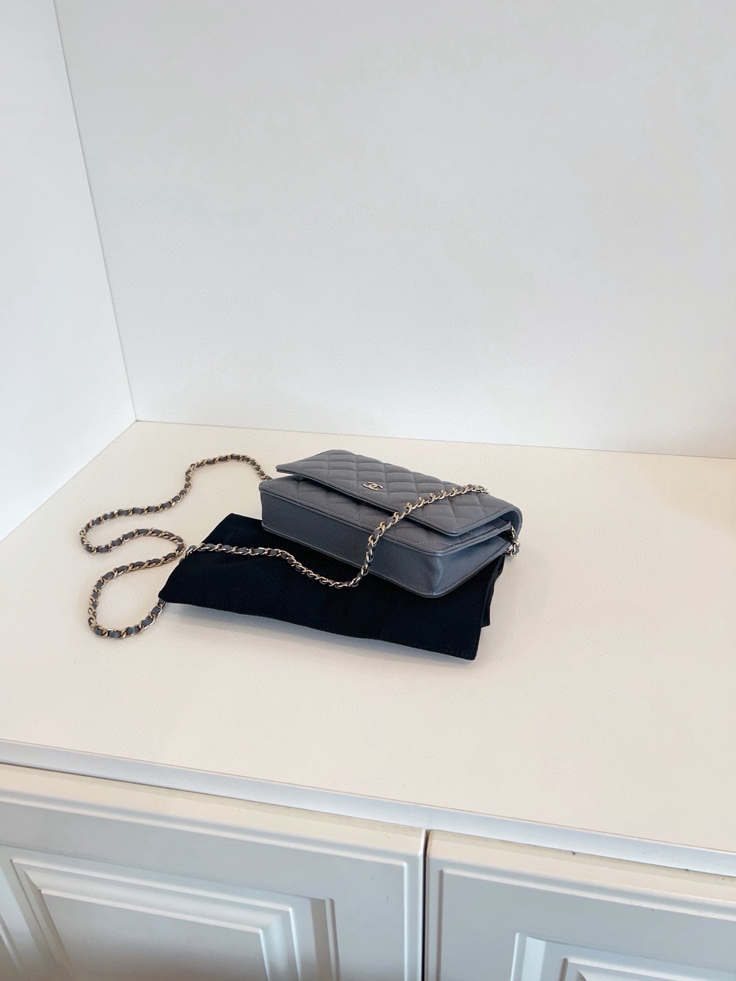 Chanel Grey Caviar Leather WOC Wallet on Chain