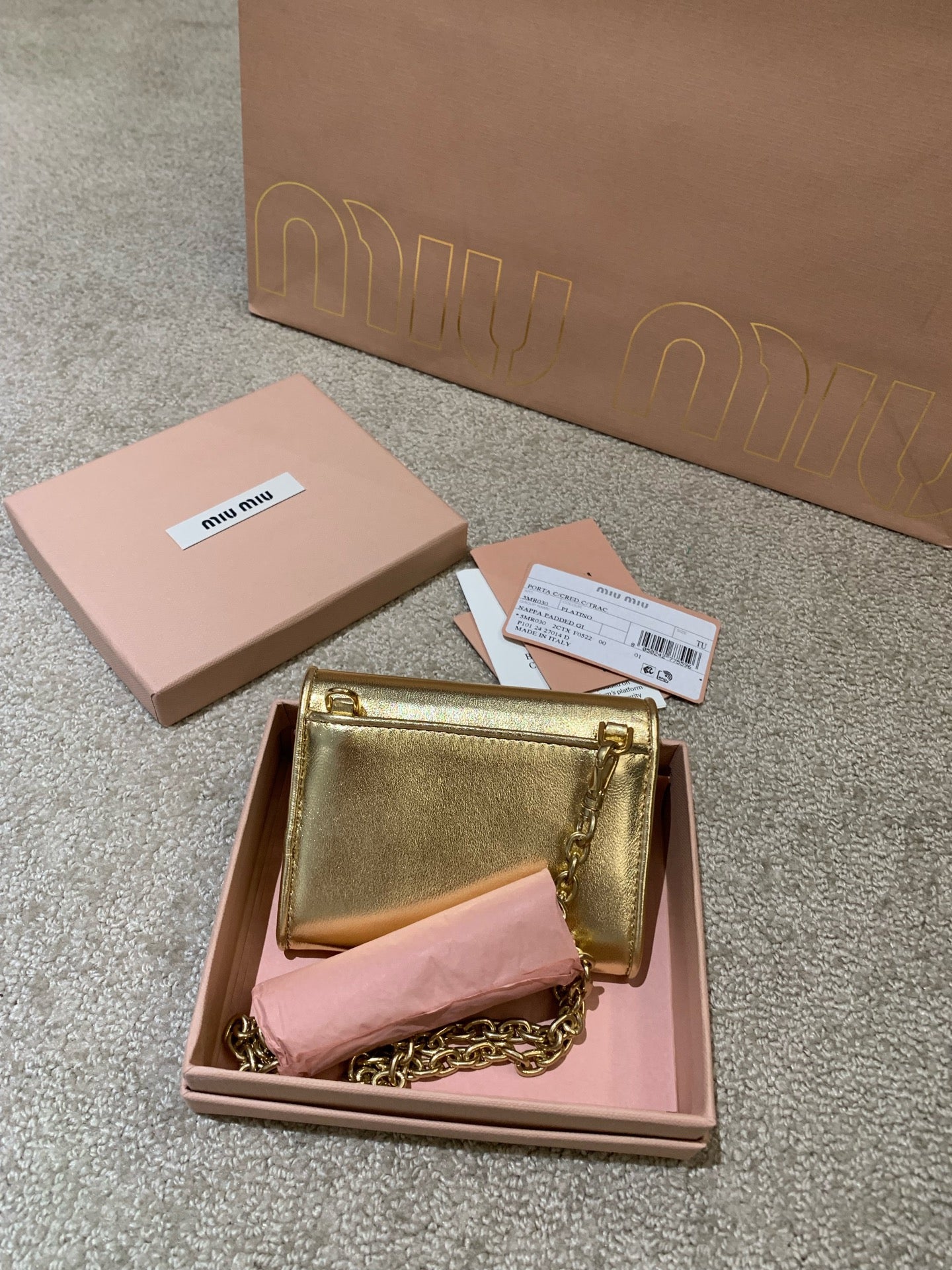 Miu Miu Gold Chain Cardholder Wallet