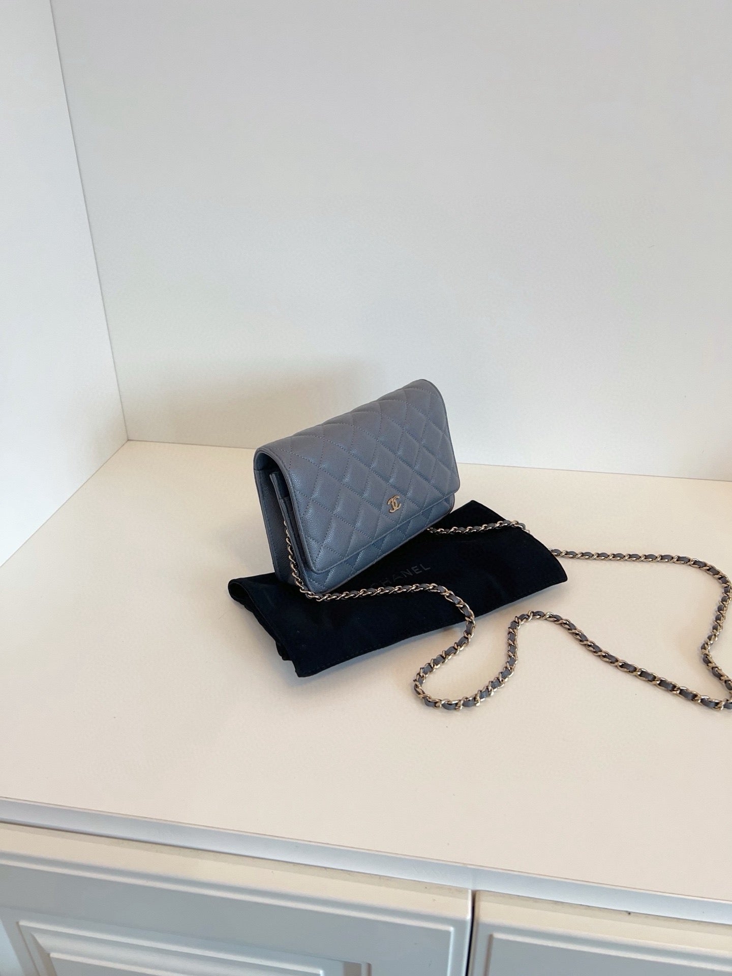 Chanel Grey Caviar Leather WOC Wallet on Chain